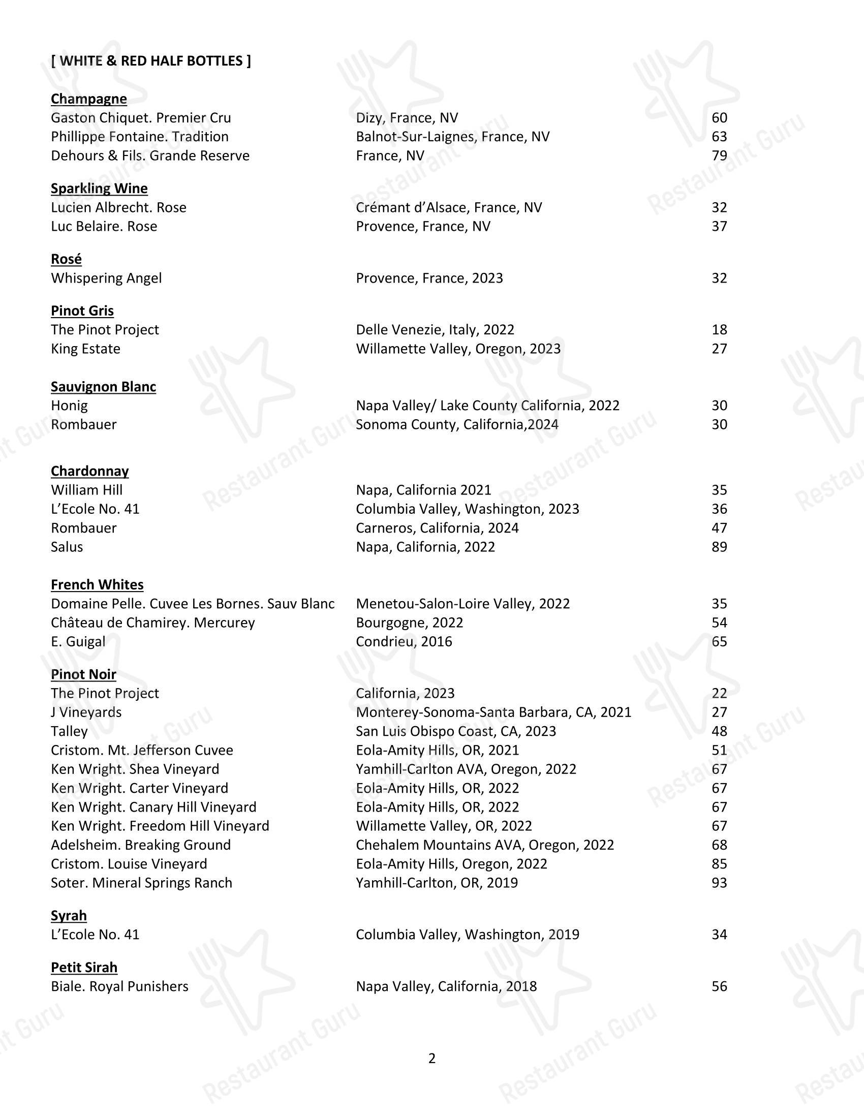 Wine Menu ресторана Local 463