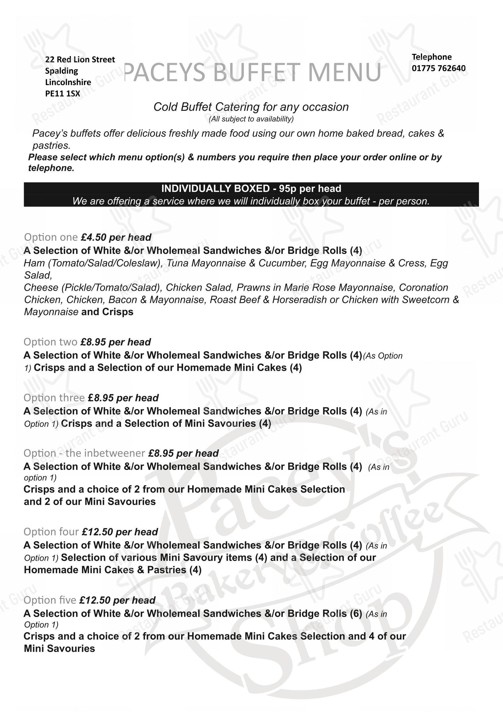 Wine Menu кафе Pacey's Bakery в Спалдинге