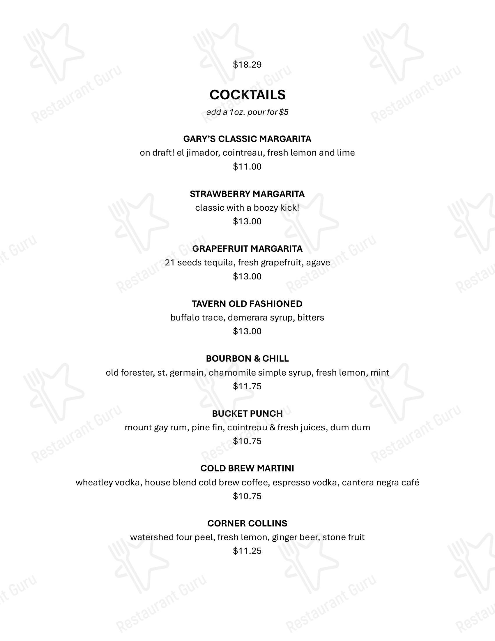 Меню Rusty Bucket Restaurant and Tavern - блюда и напитки