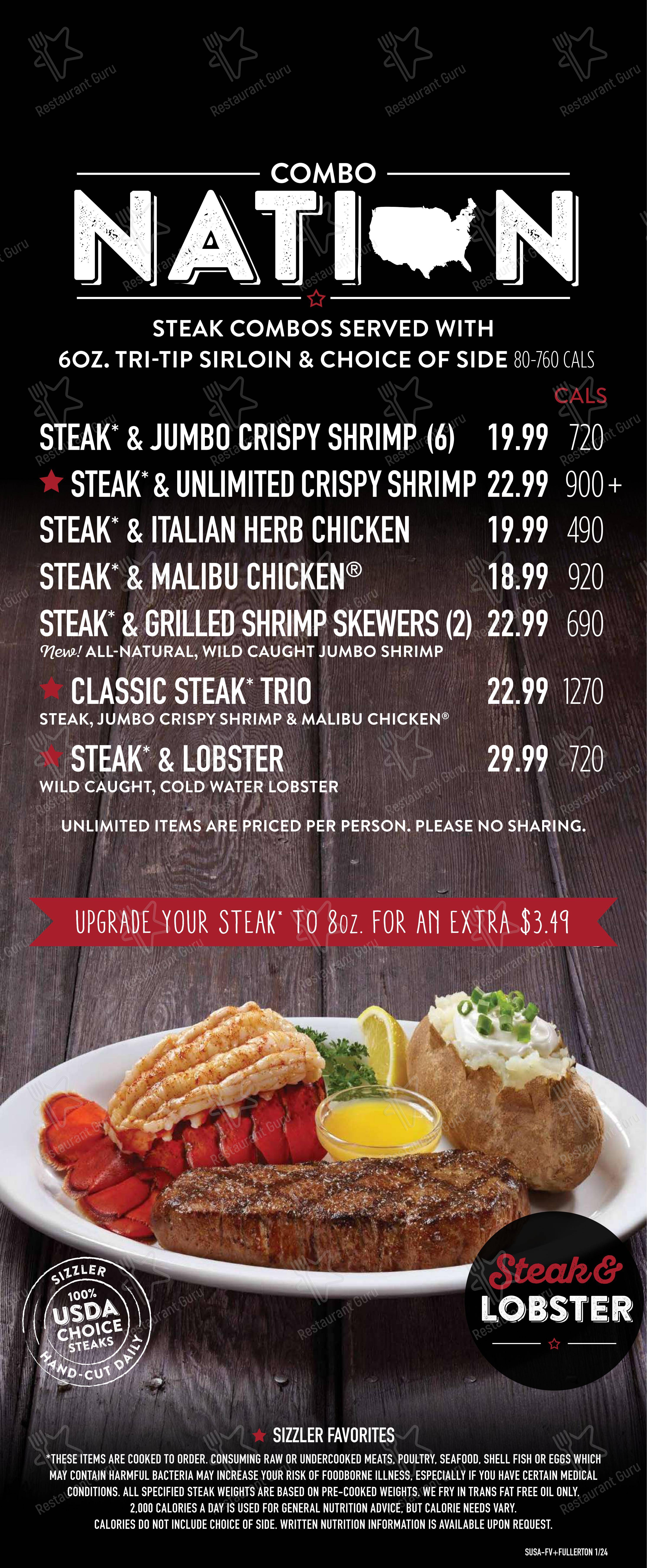 Sizzler в Фуллертоне - Меню