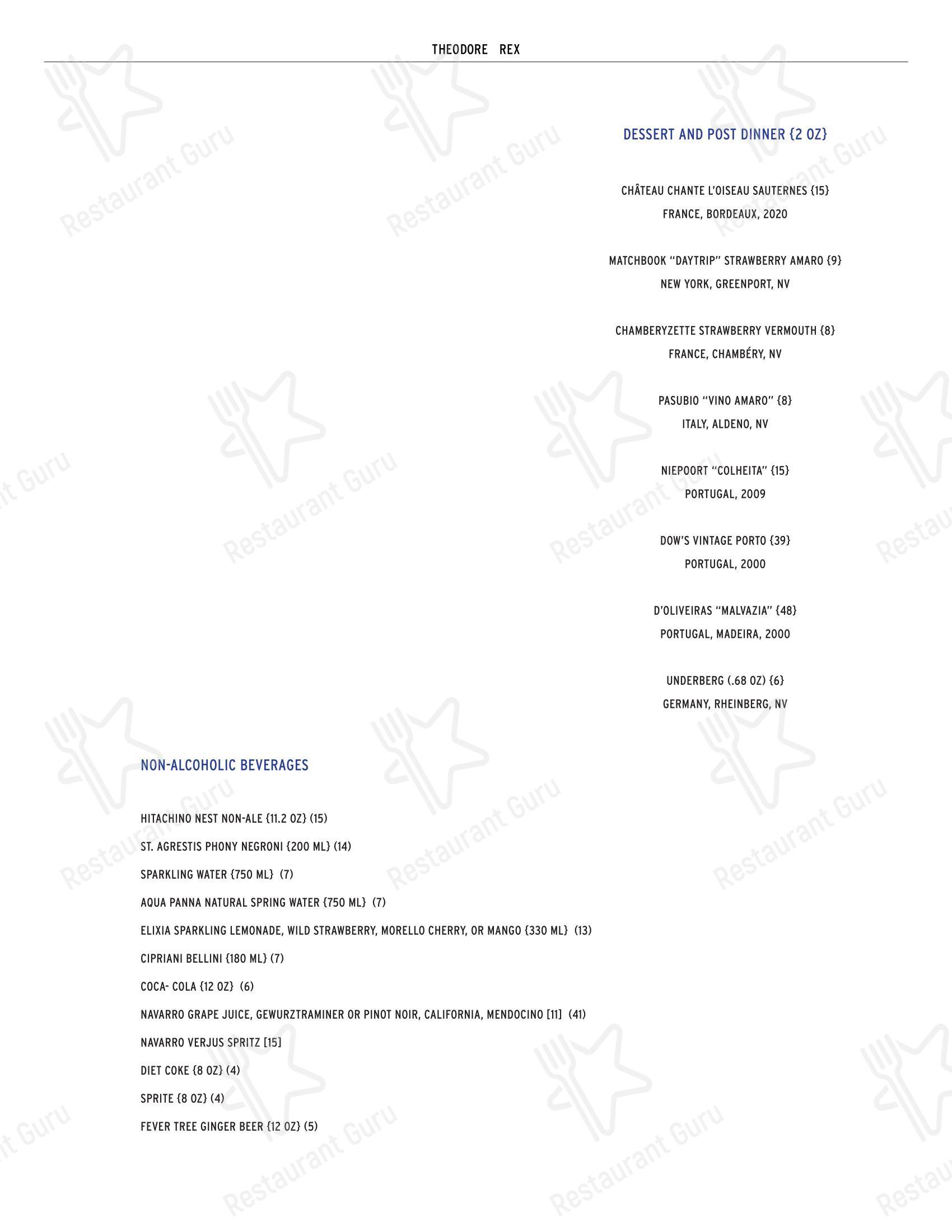 Theodore Rex в Хьюстоне - Lunch Menu