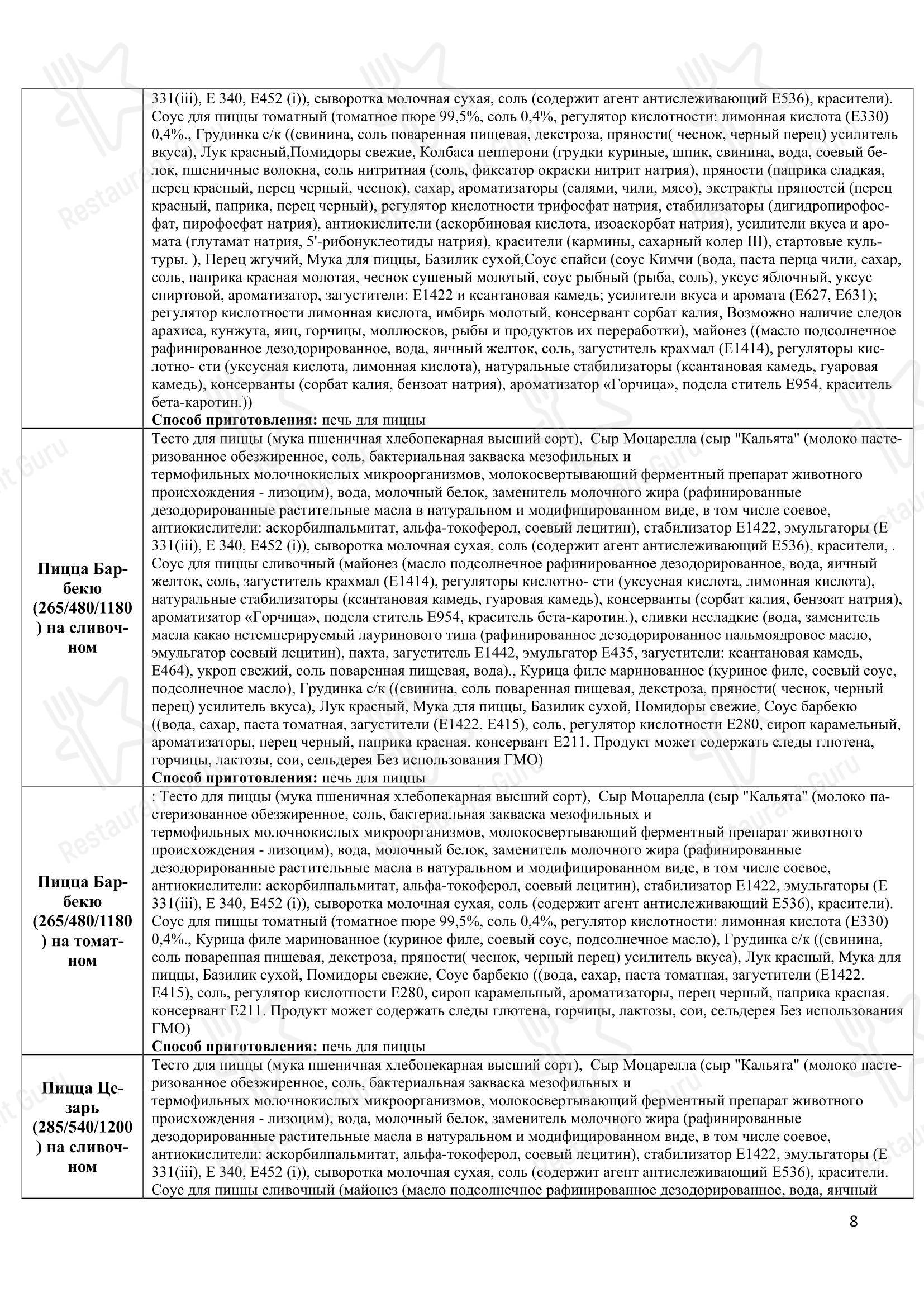 Томато в Ефремове - Меню напитков