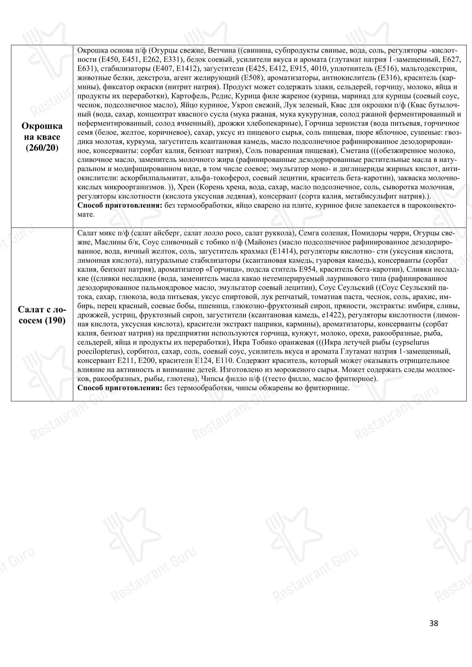 Меню напитков ресторана Томато
