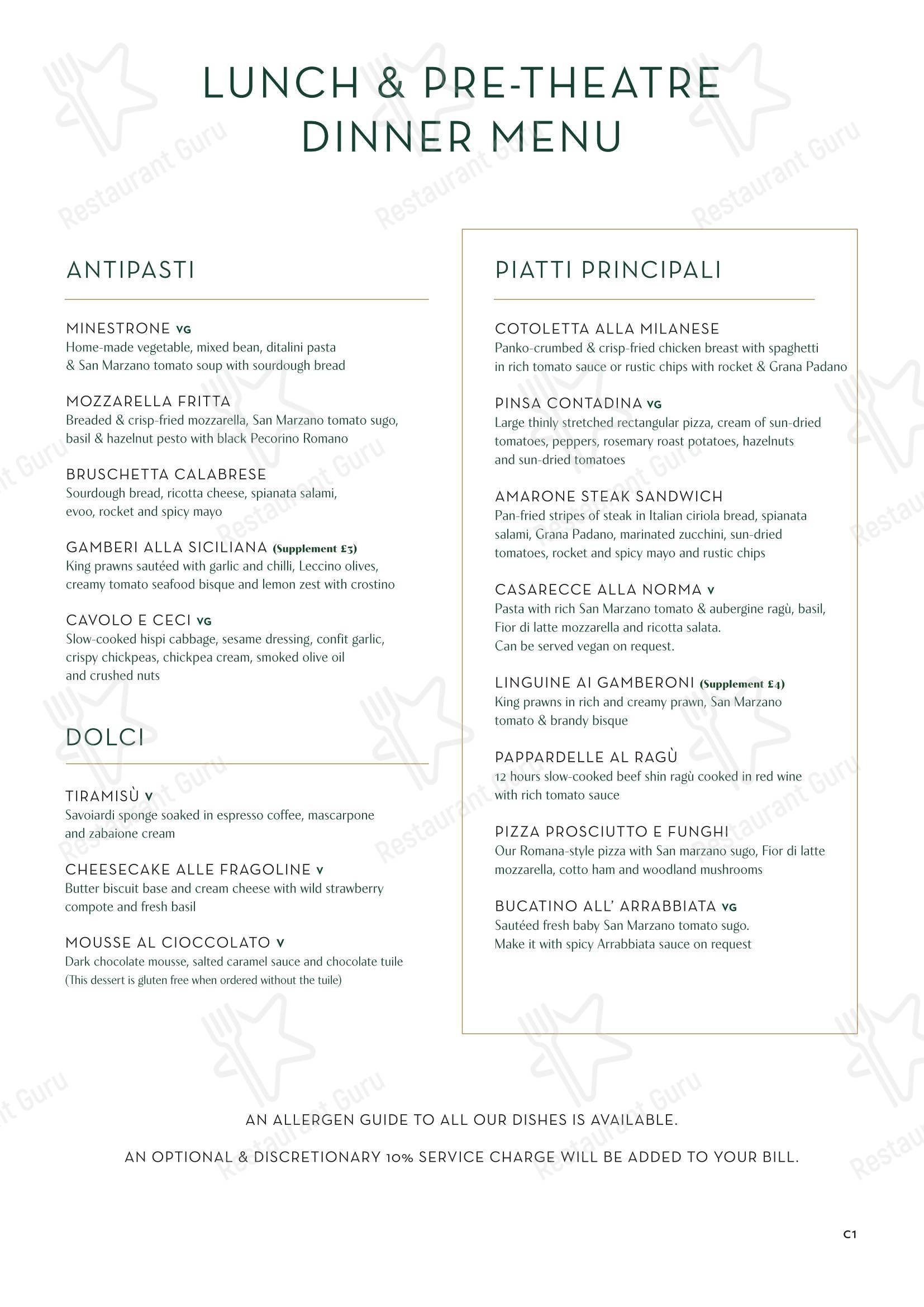 Group Booking Menu паба и бара Amarone в Эдинбурге