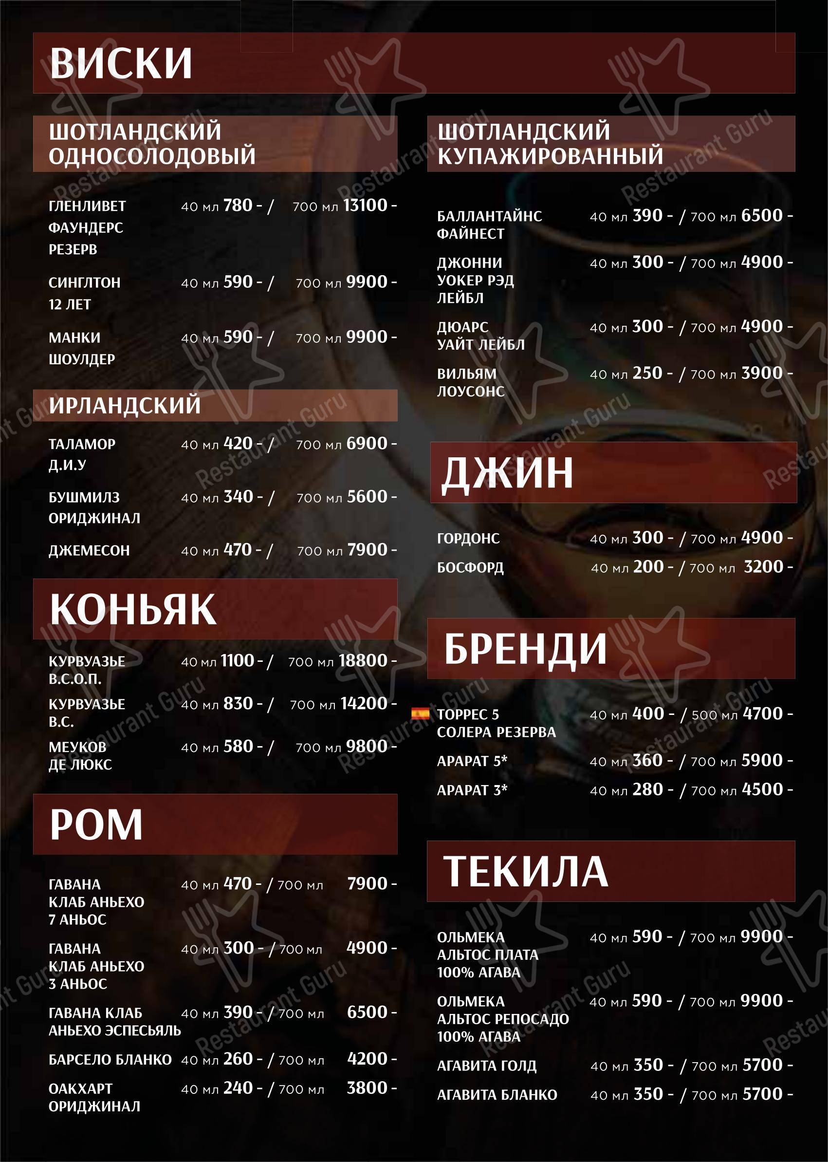 Меню напитков ресторана Черновар в Казани