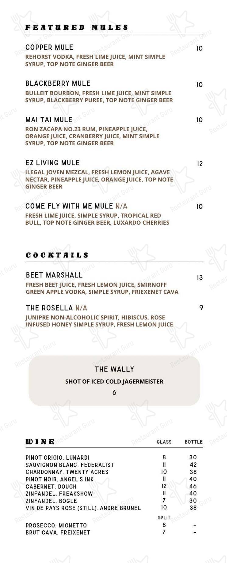 Dinner Menu ресторана Copper on King