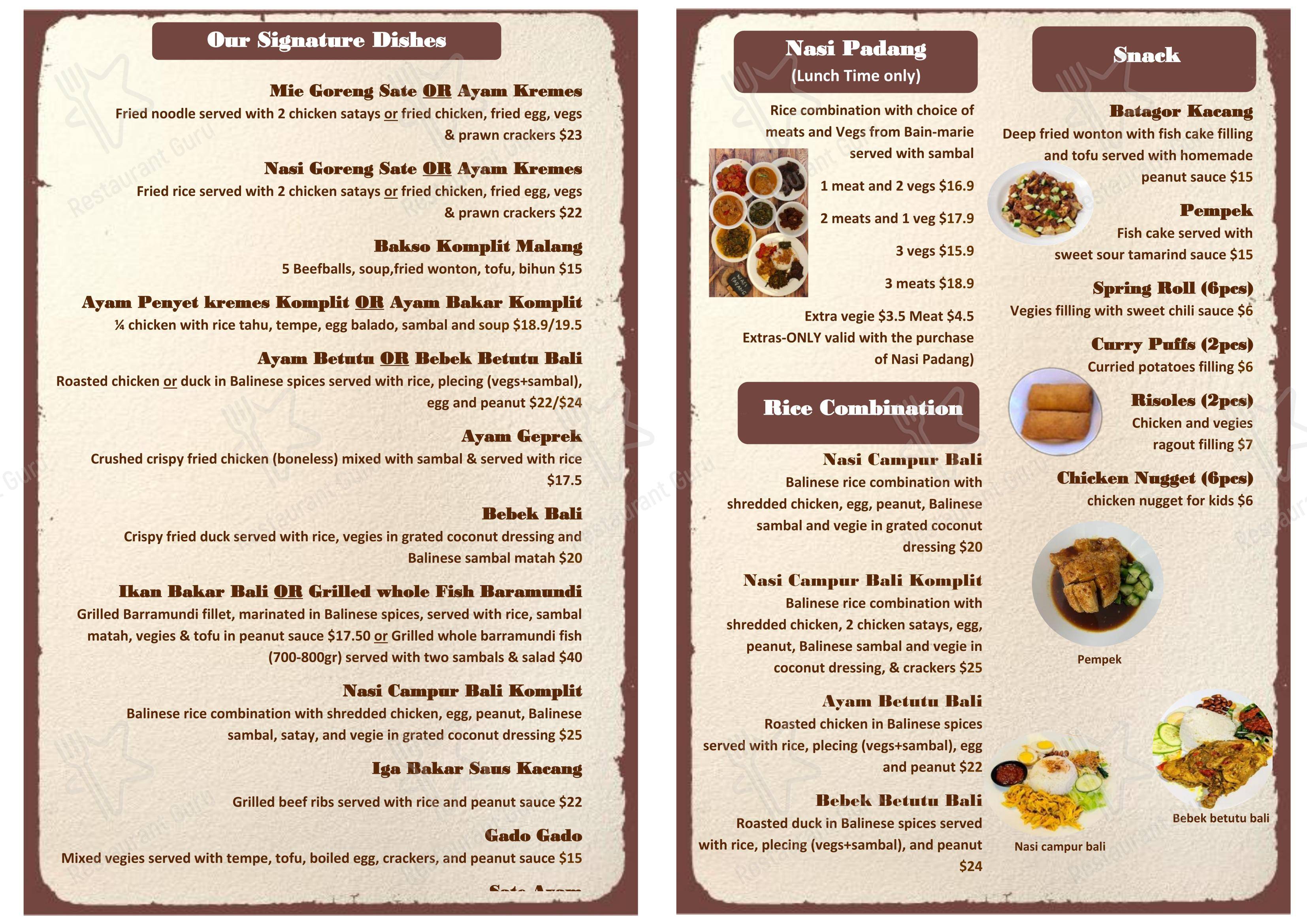 Меню ресторана Dapur Van Java