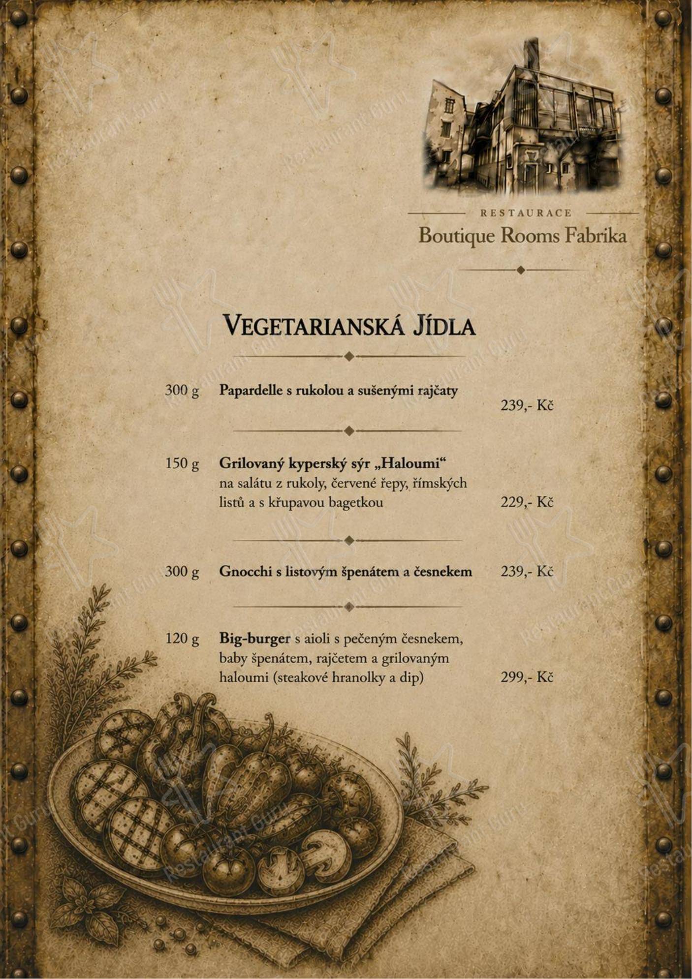 Меню напитков ресторана Restaurace & Boutique Rooms Fabrika в Дечине