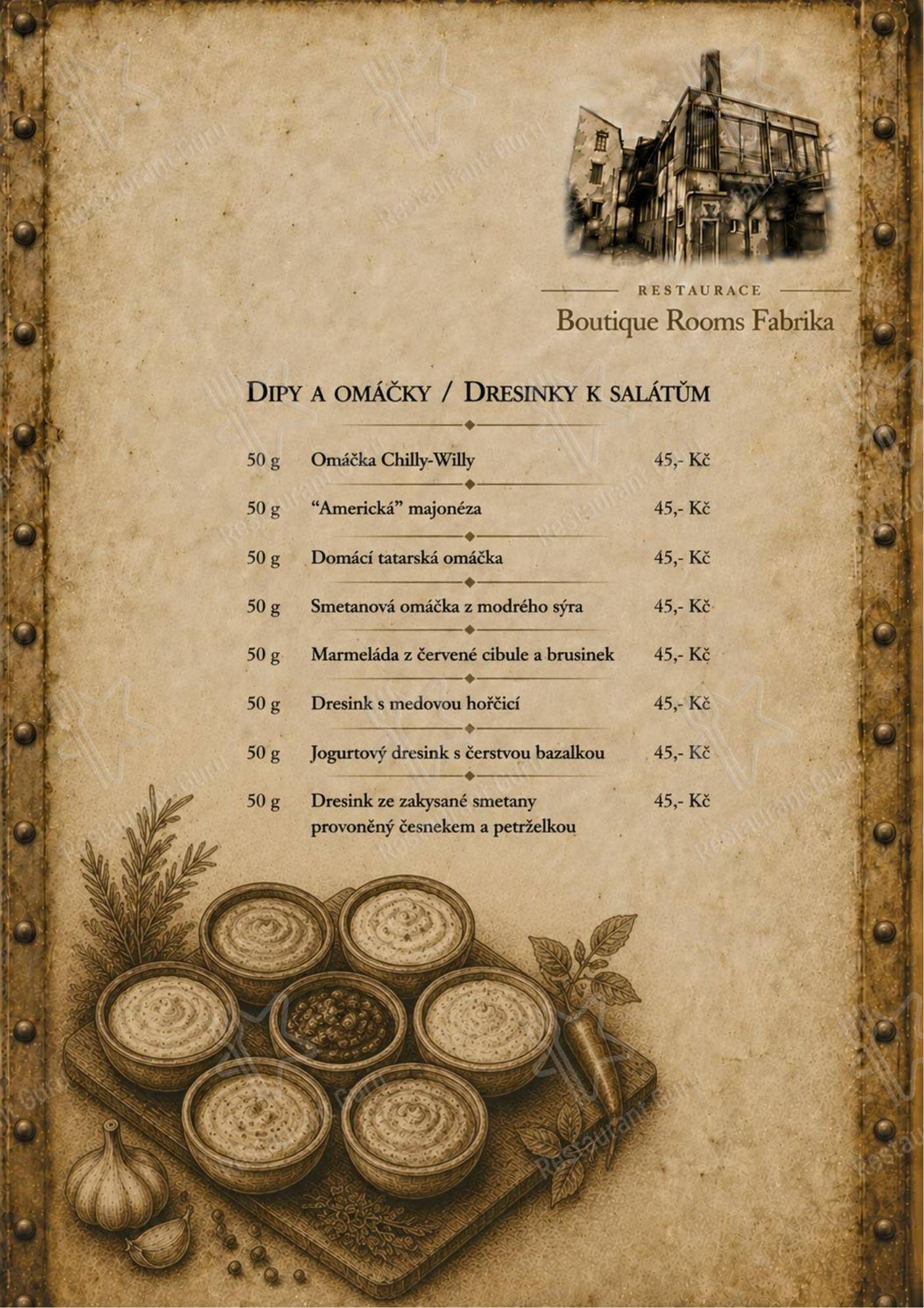 Меню ресторана Restaurace & Boutique Rooms Fabrika - Меню напитков