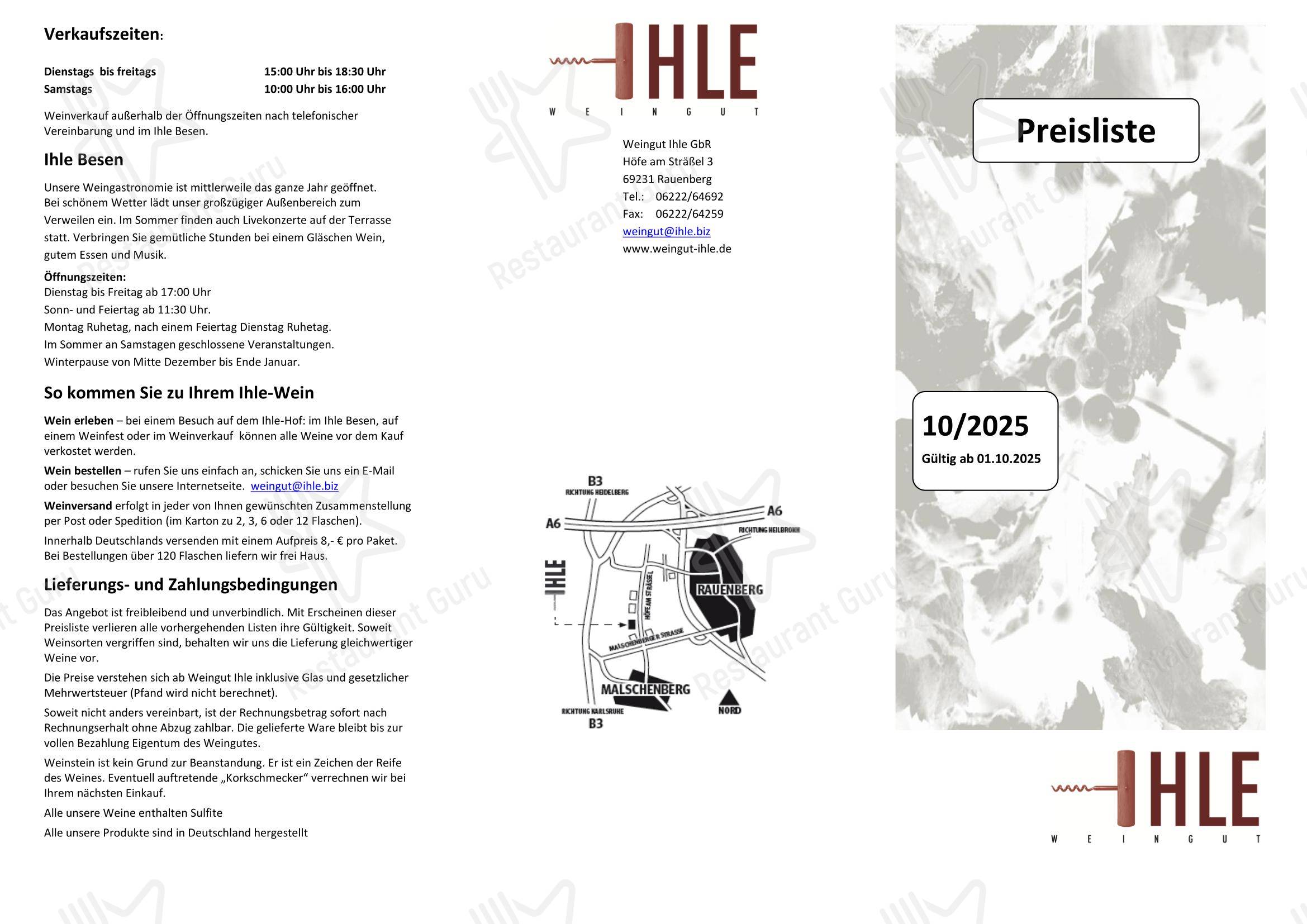 菜单 IHLE в Рауенберге