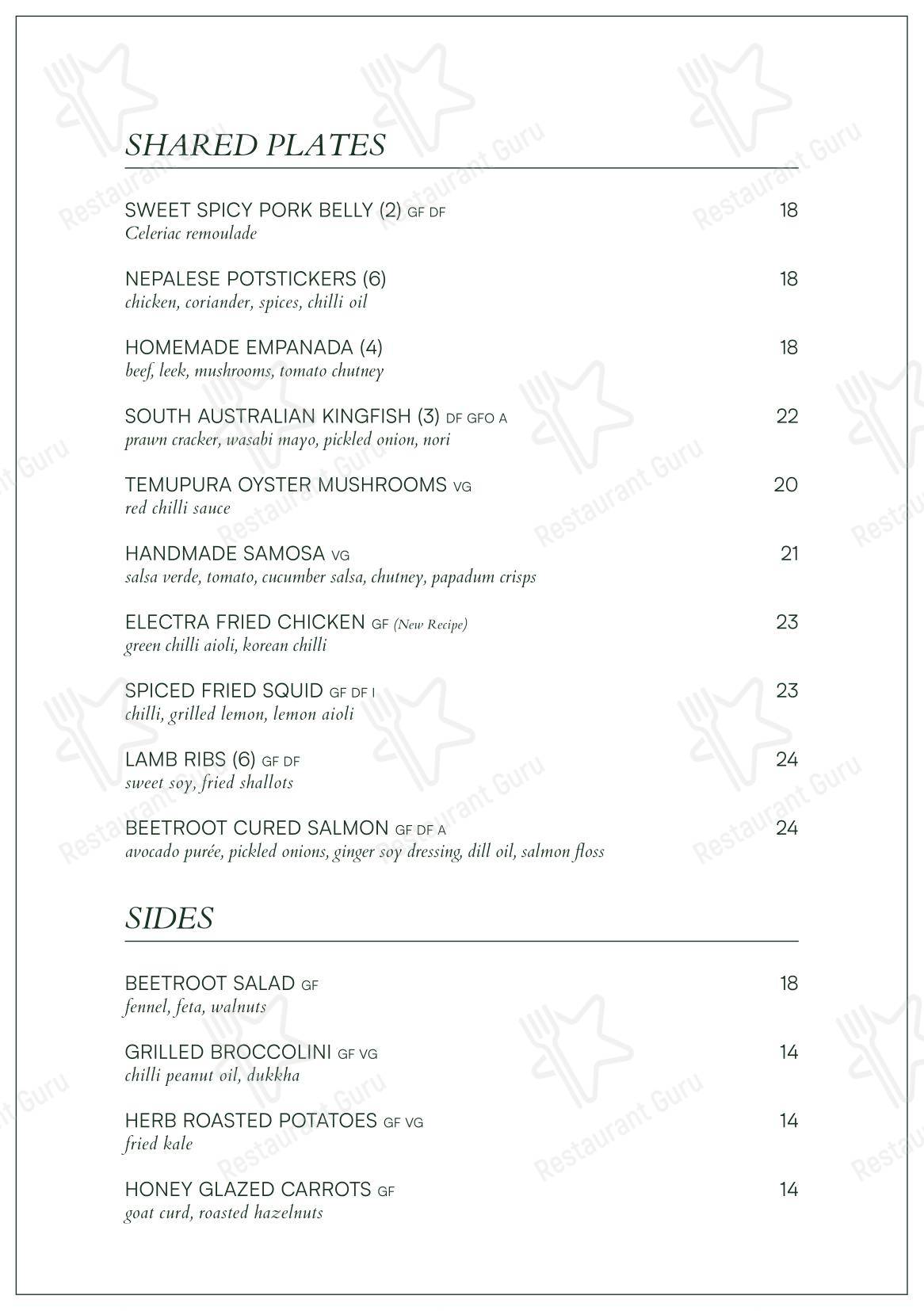 Меню ресторана Level One Restaurant @ Electra House Hotel