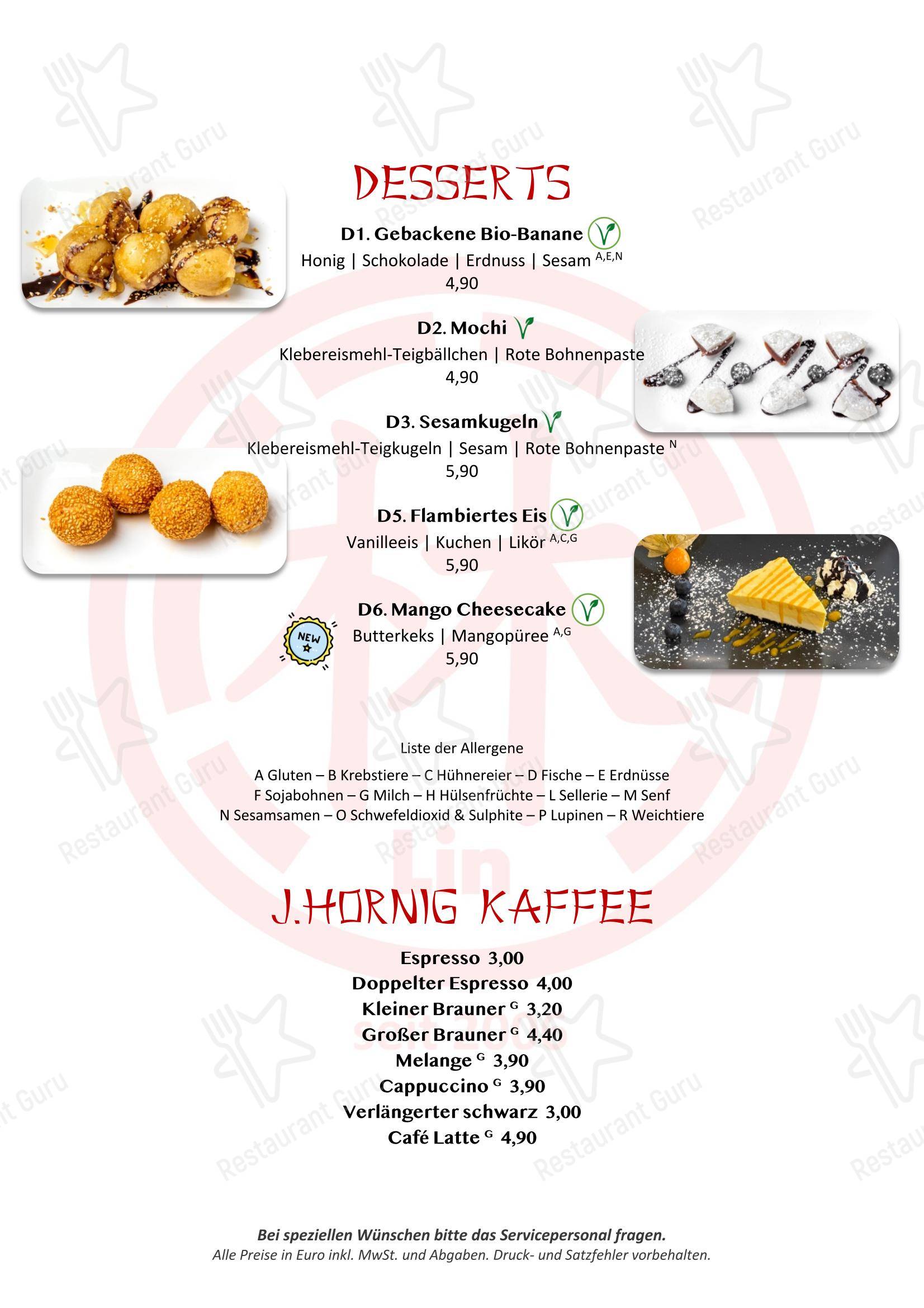Lin Asian Fusion в Вене - Меню напитков