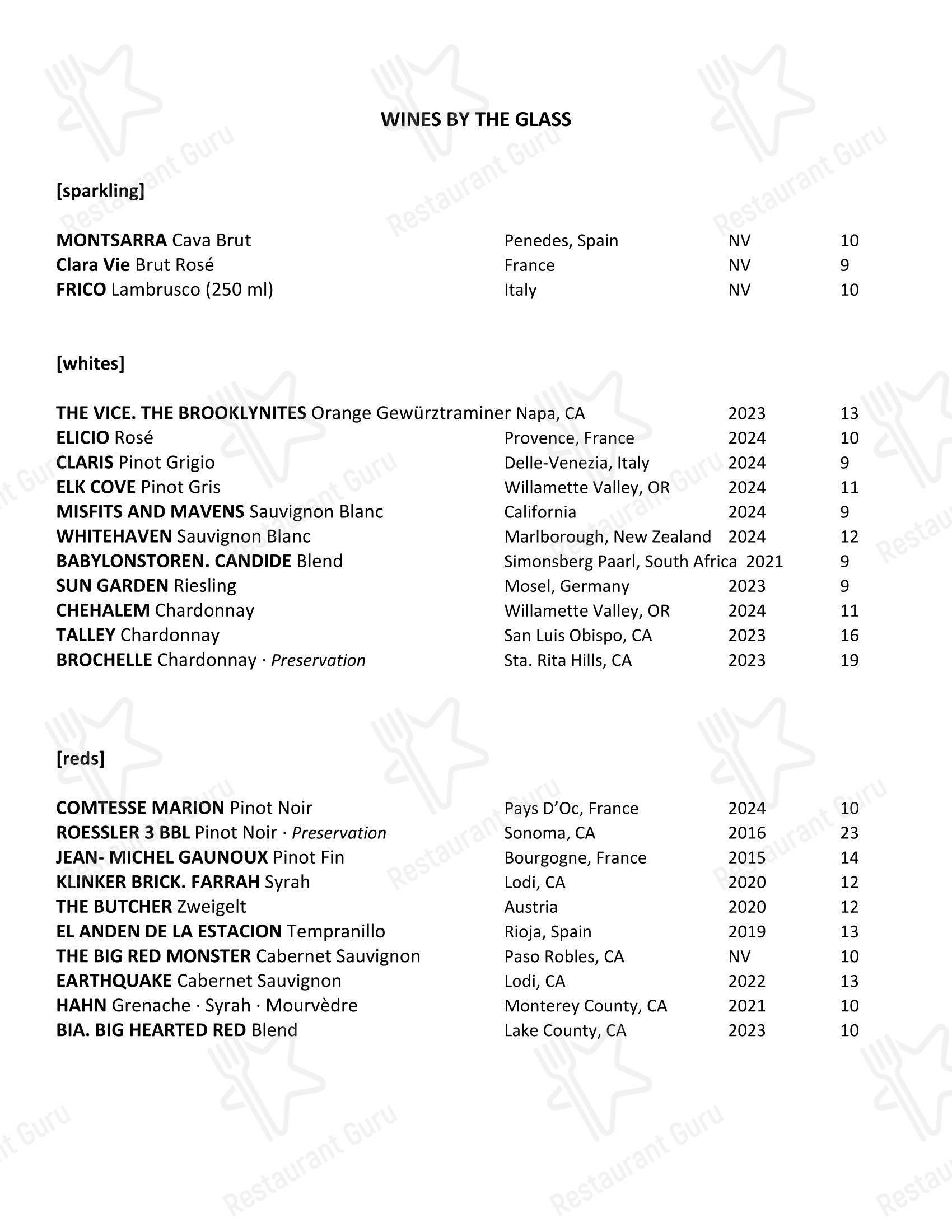 Wine Menu ресторана Local 463 в Риджленде