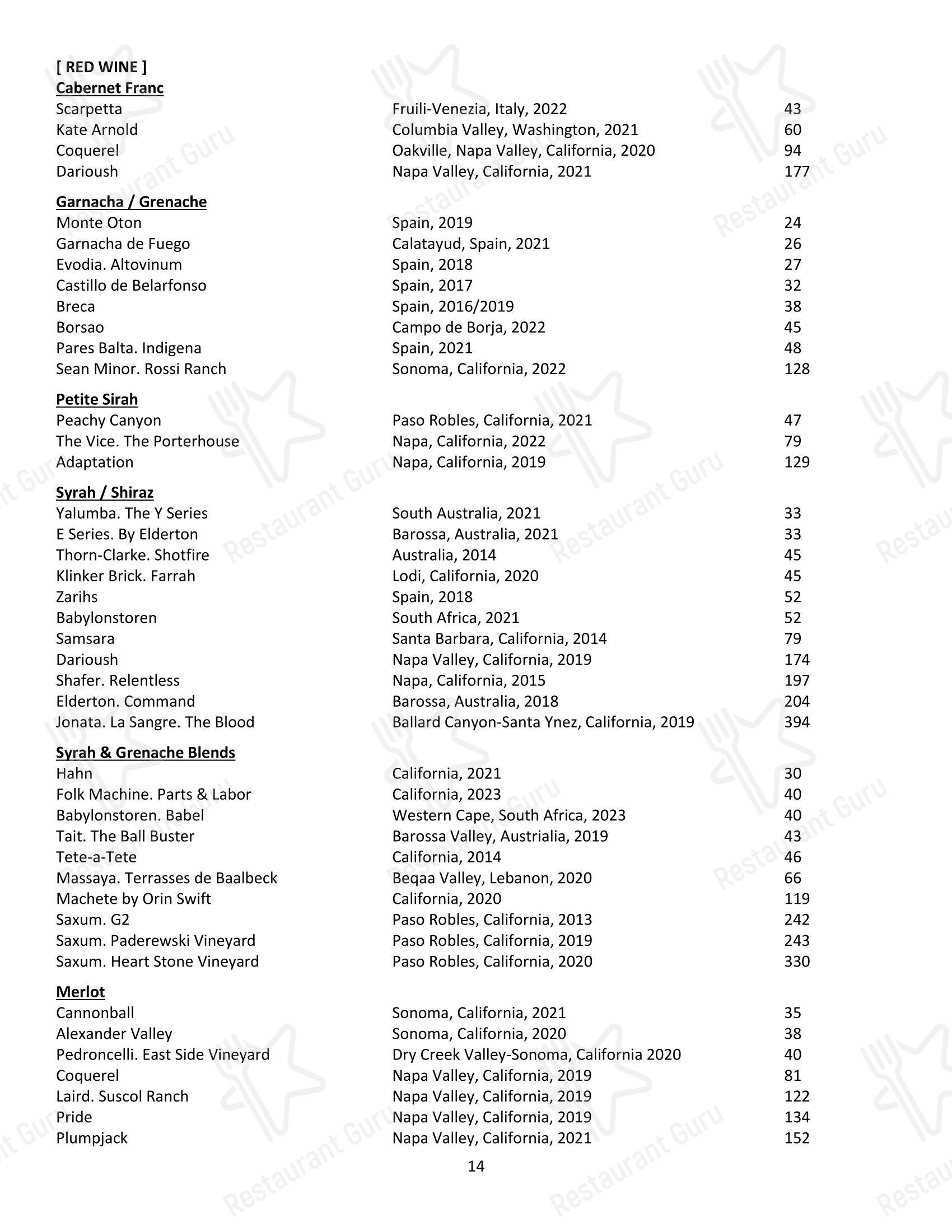 Local 463 в Риджленде - Wine Menu