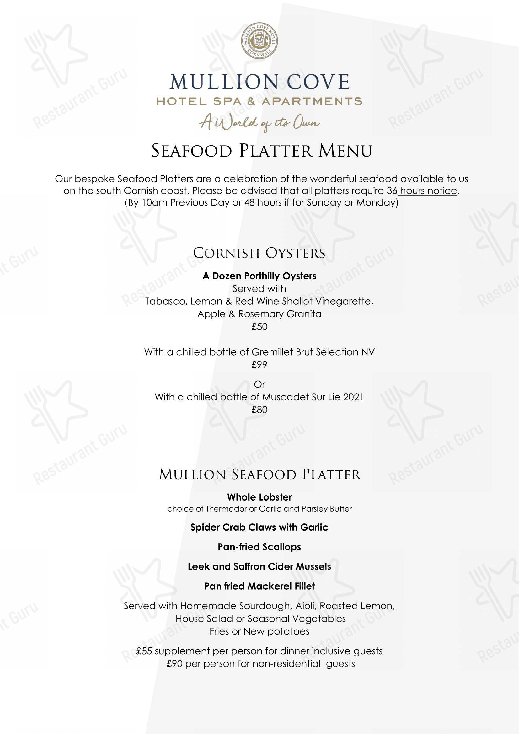 Wine Menu ресторана Mullion Cove Hotel Cornwall