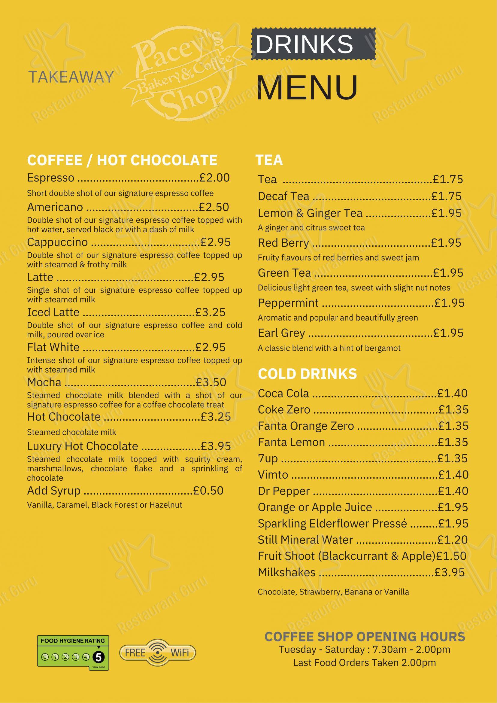 Pacey's Bakery в Спалдинге - Lunch Menu