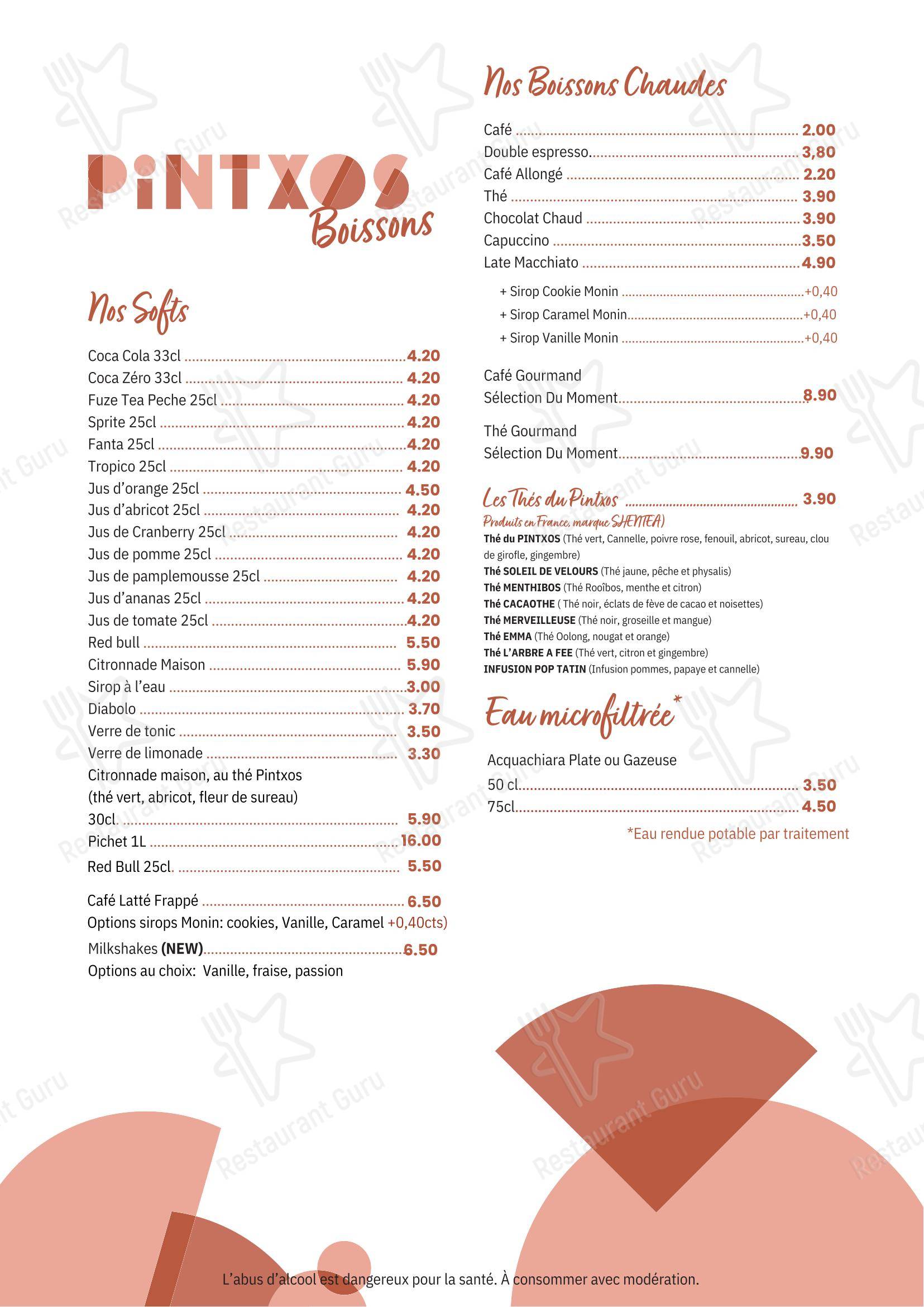 Pintxos в Руане - Меню напитков