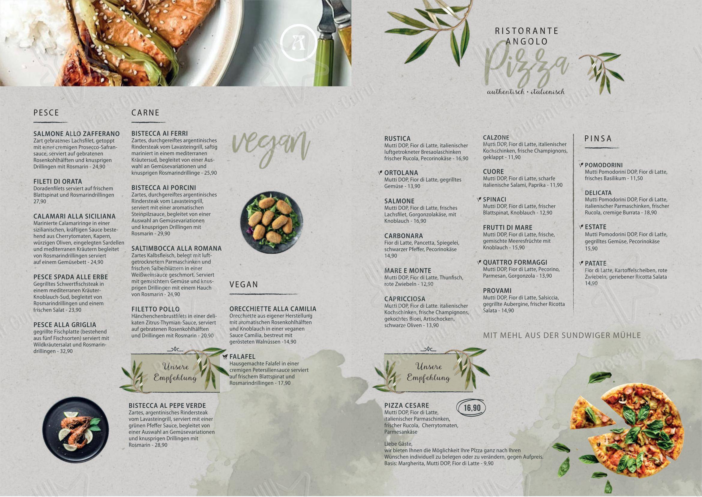 Меню пиццерии Ristorante Angolo в Изерлоне