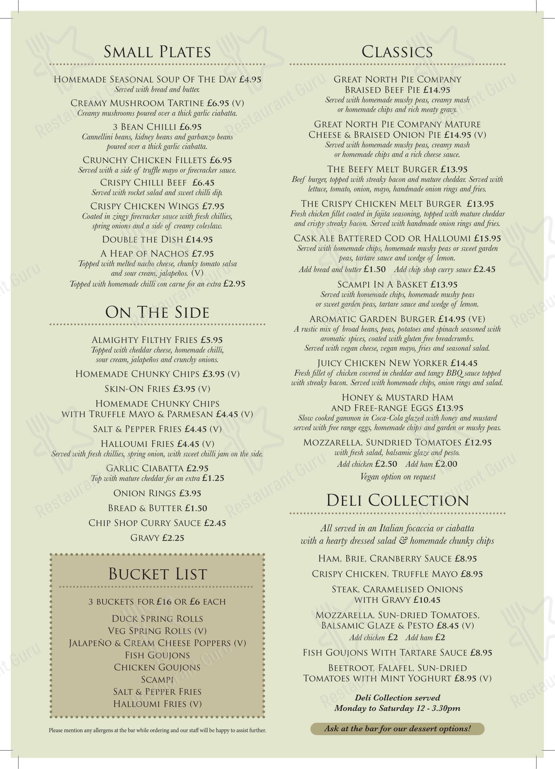 Меню паба и бара The Railway, Handforth - Меню