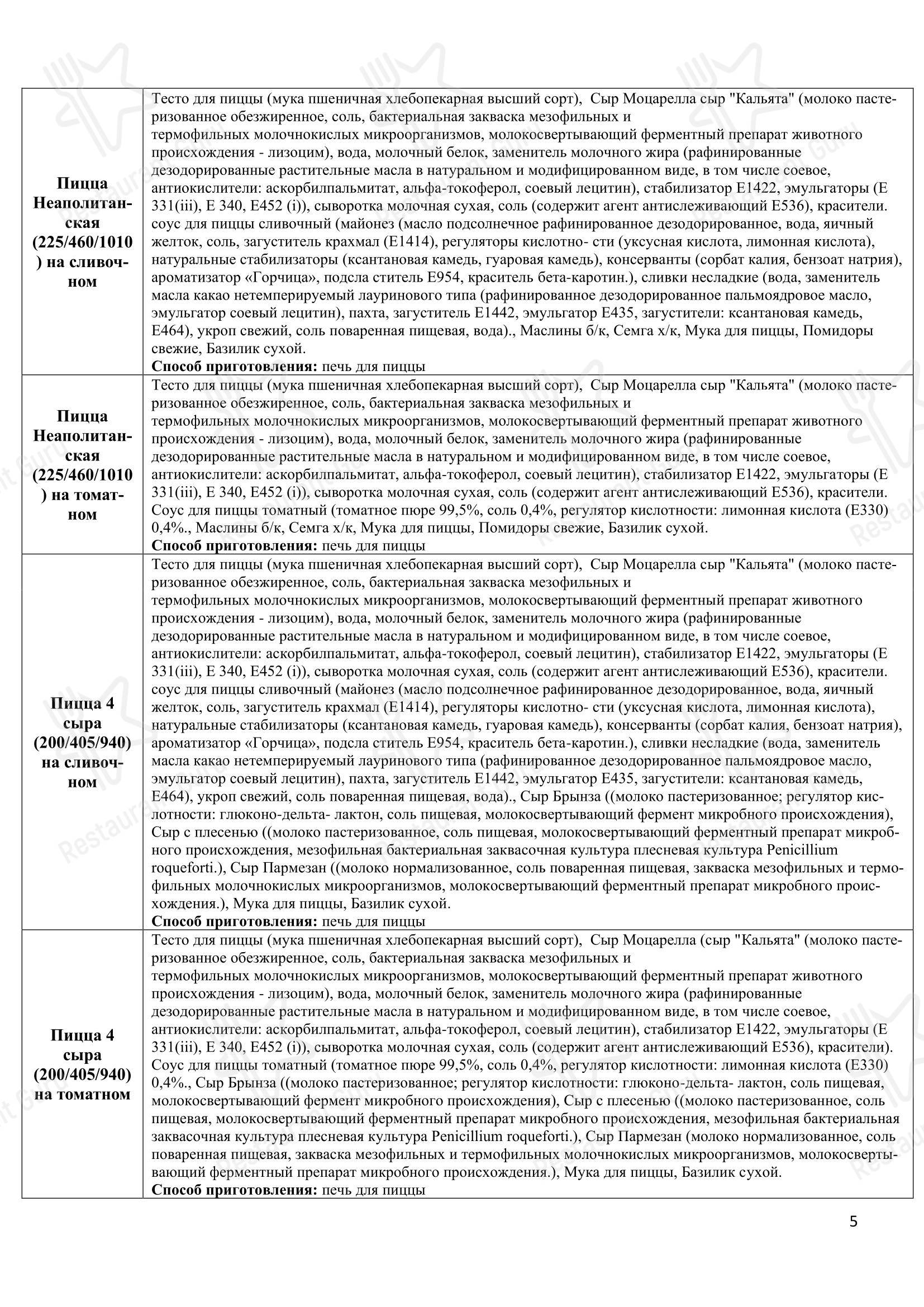 Меню напитков ресторана Томато в Ефремове