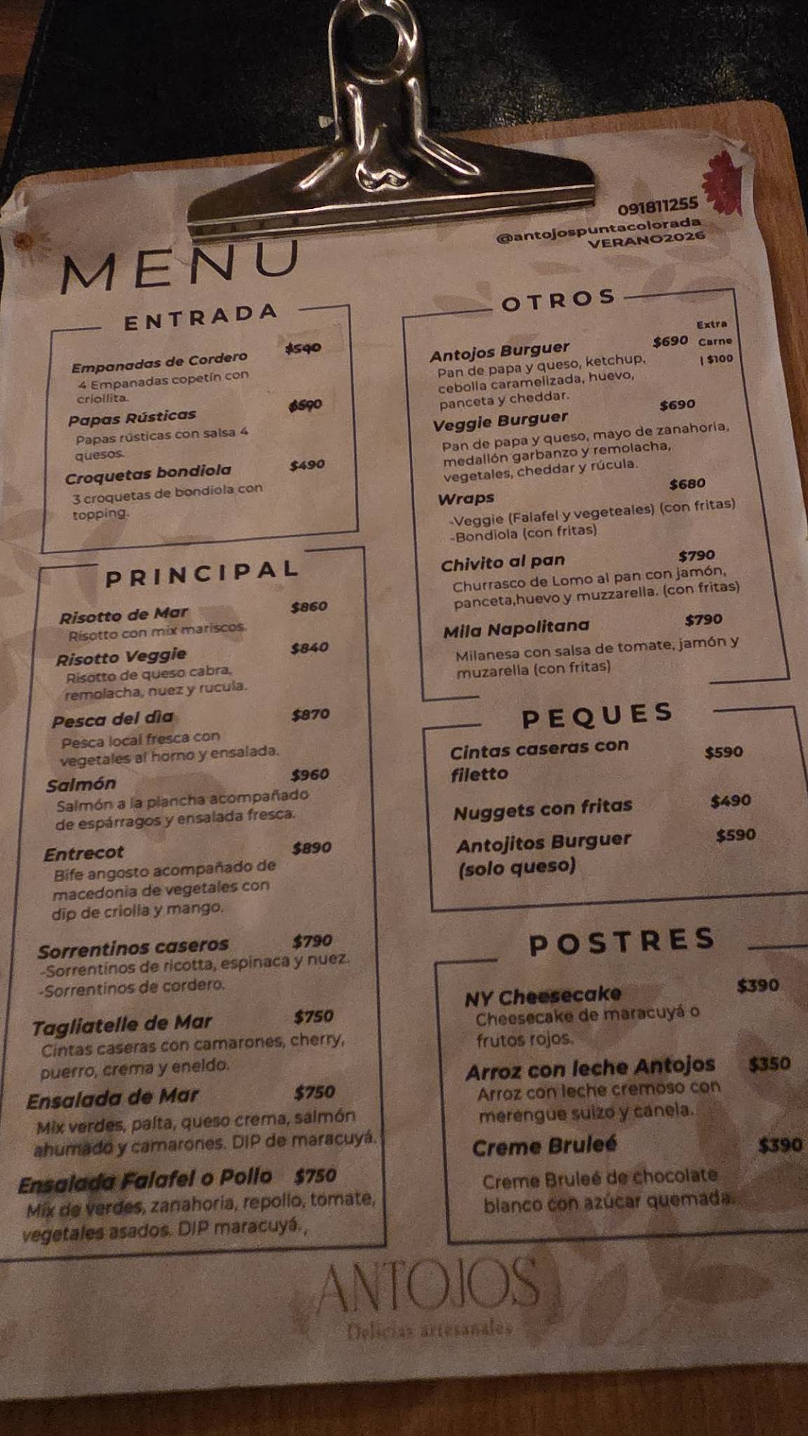 ANTOJOS меню