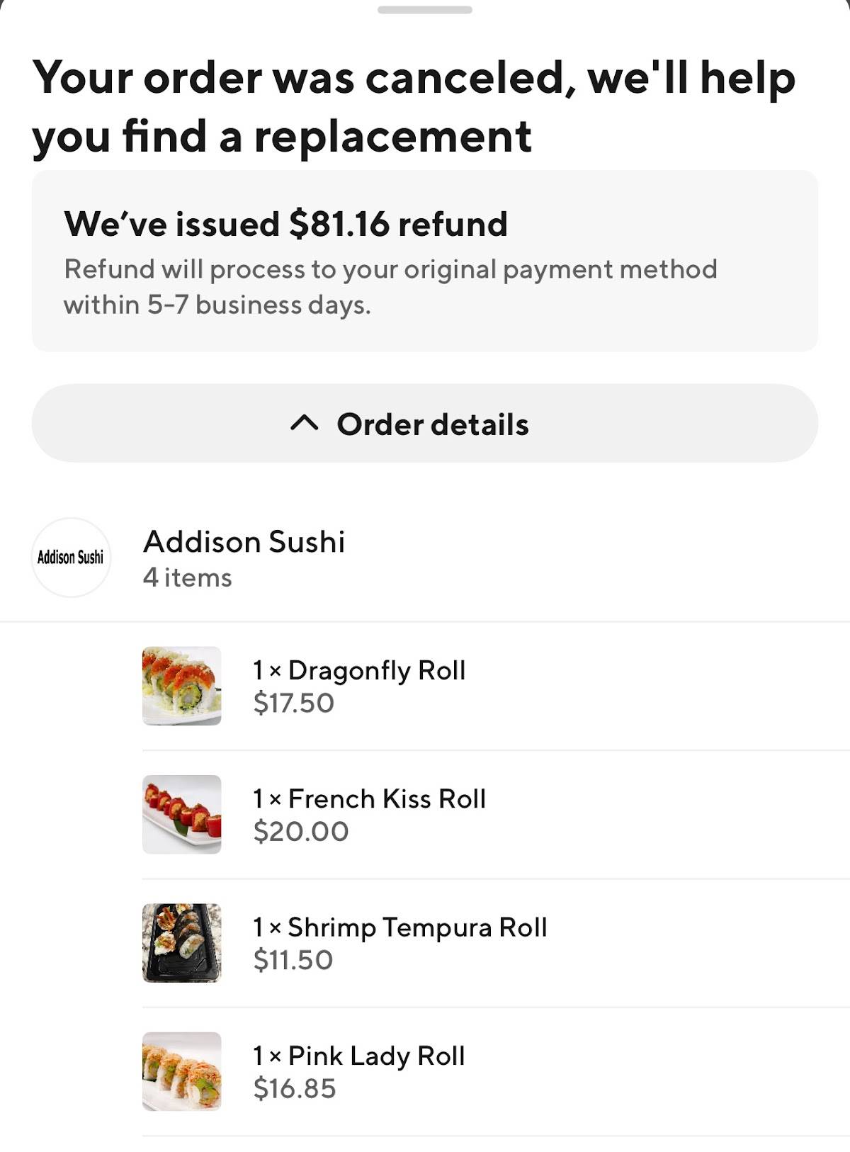 Addison Sushi меню