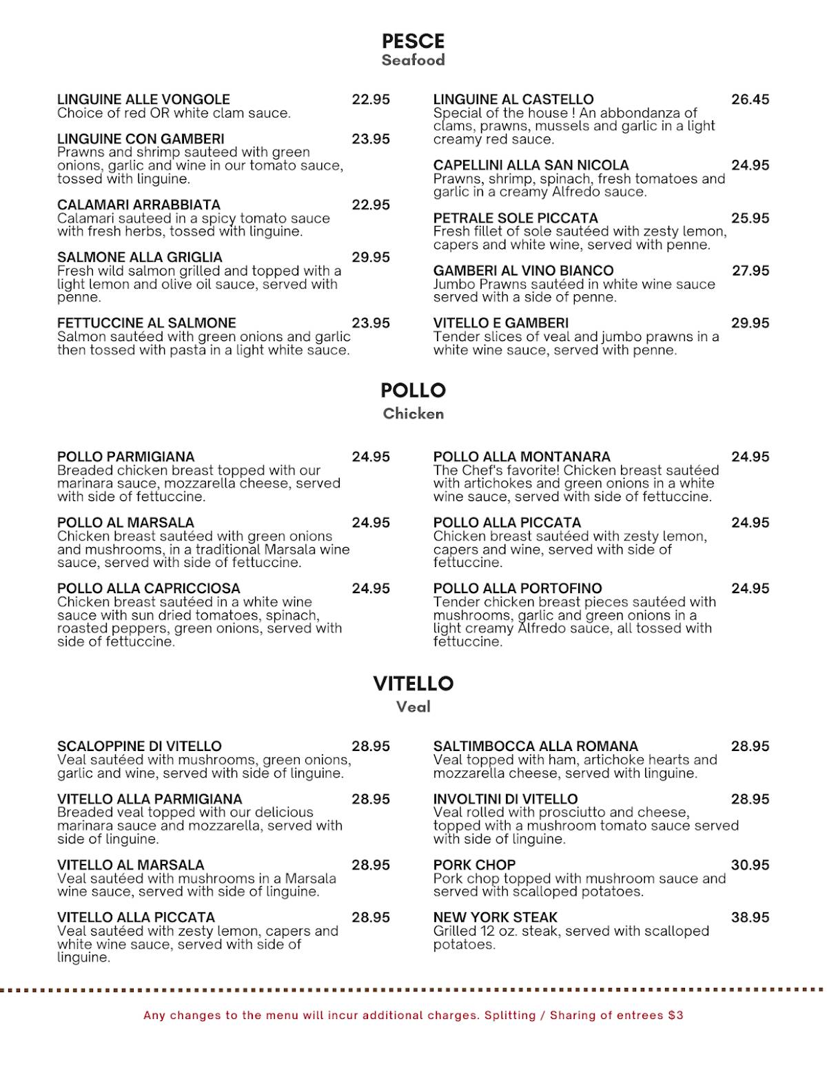 Al Castello Ristorante Italiano меню