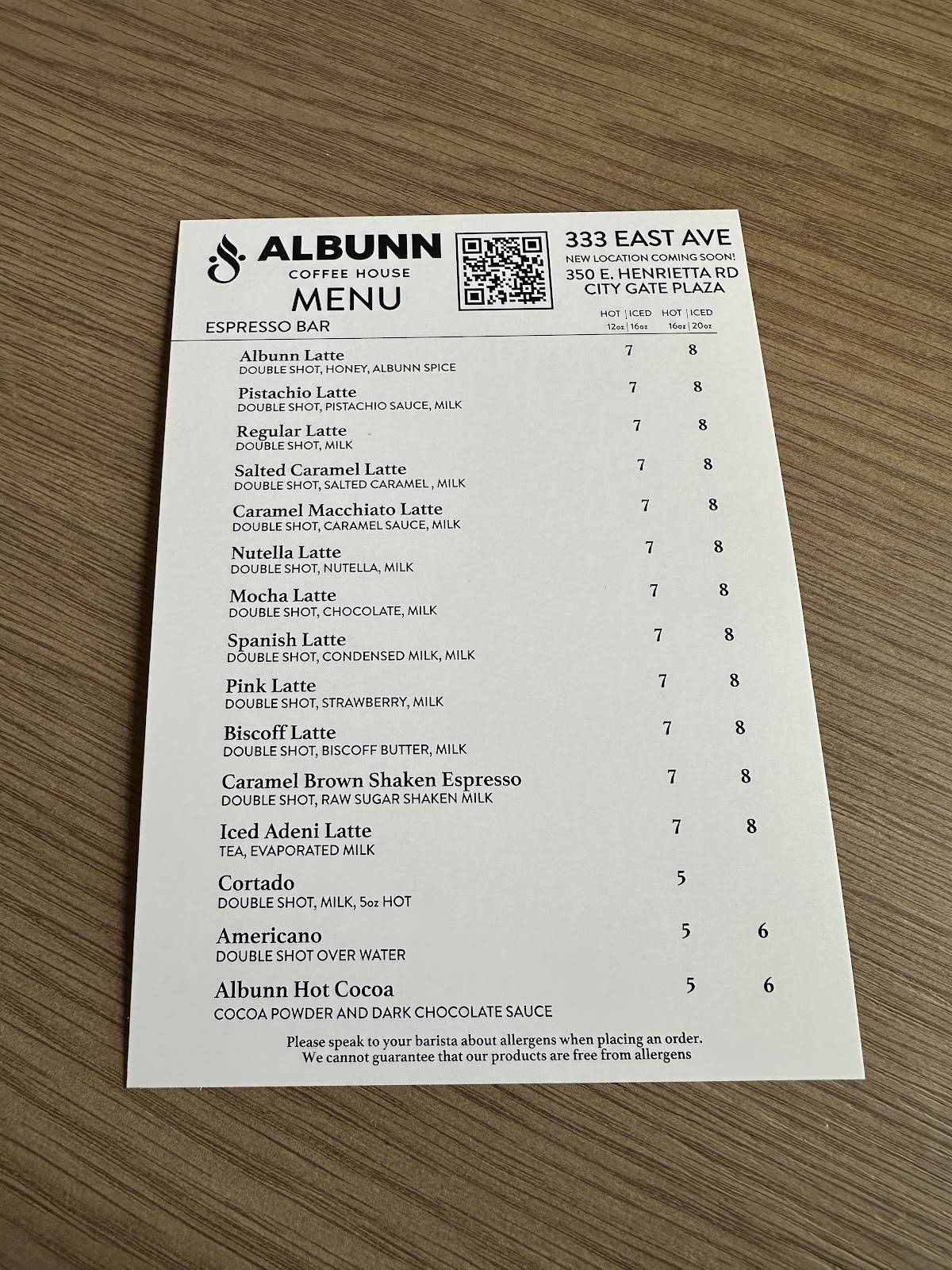 Albunn Coffee House меню