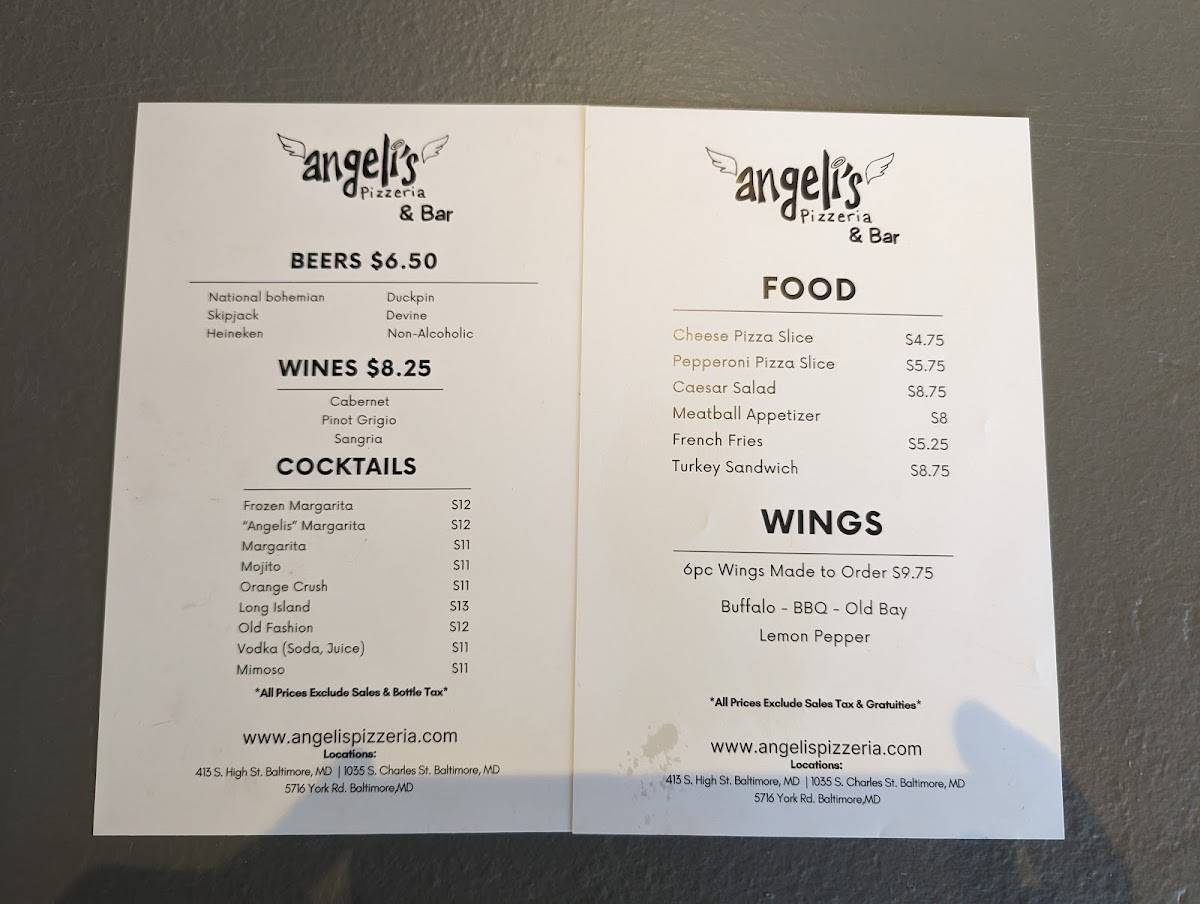 Angelis pizzeria & Bar ( POP UP Harborplace) меню