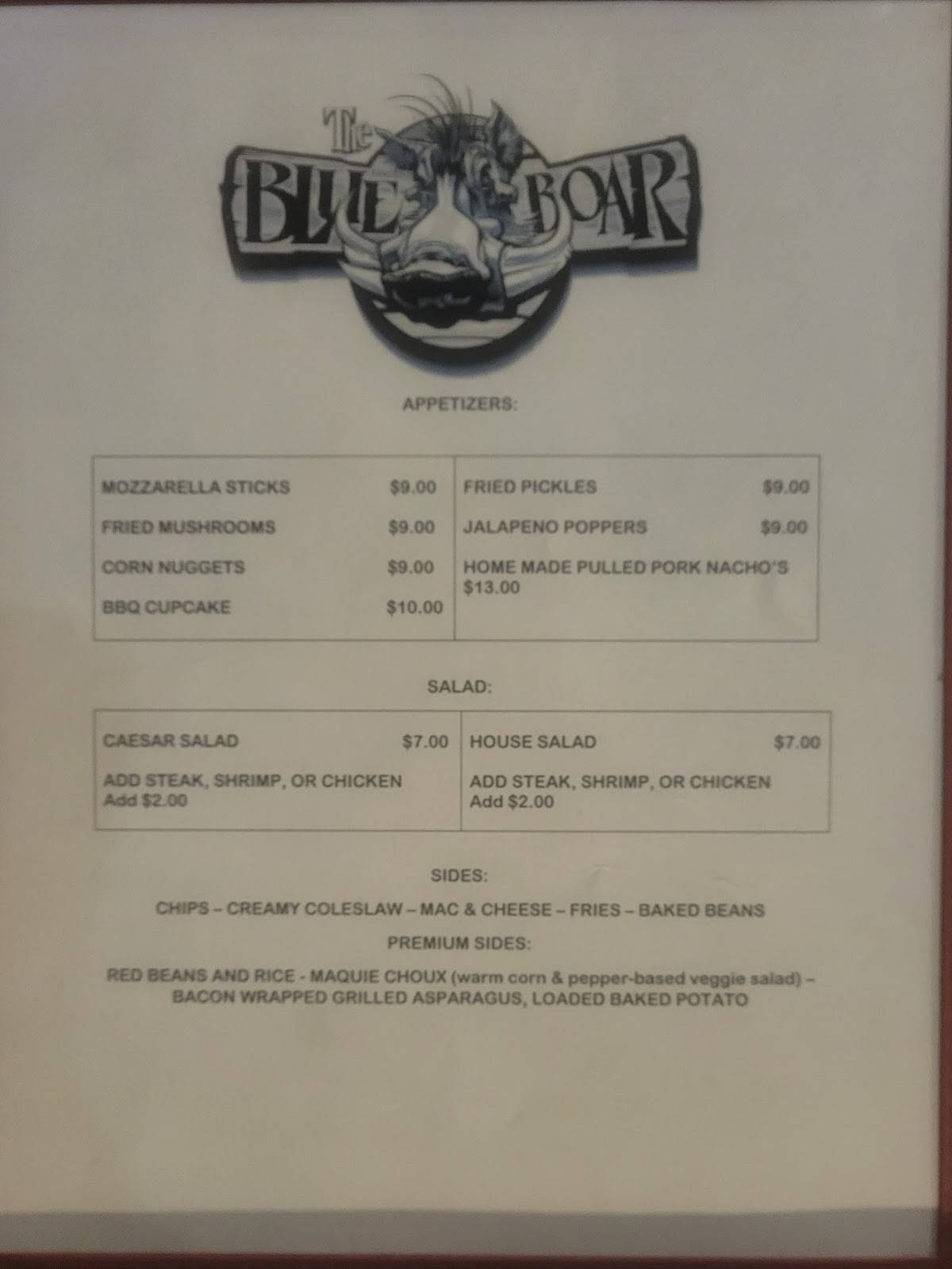 Blue Boar Restaurant & Bar меню