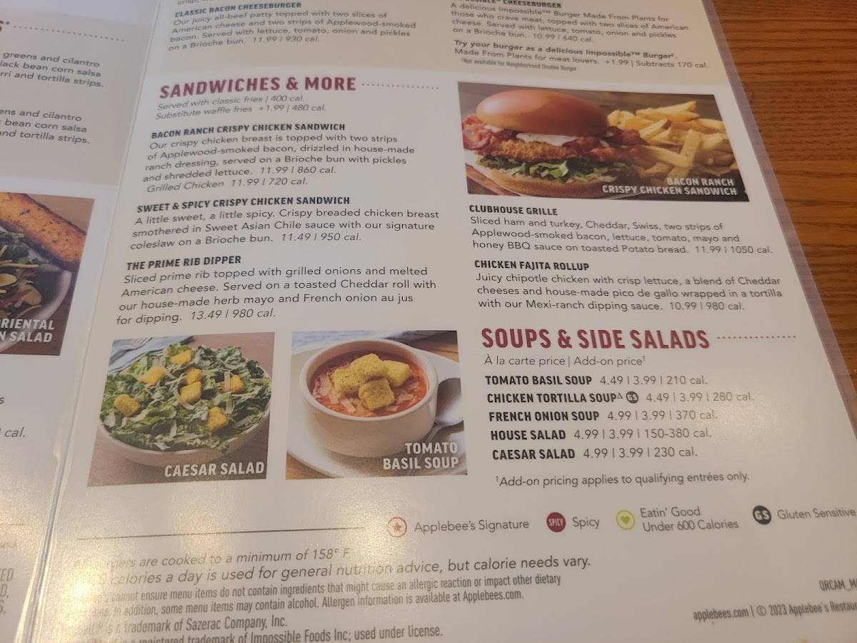 Applebee's Grill + Bar меню