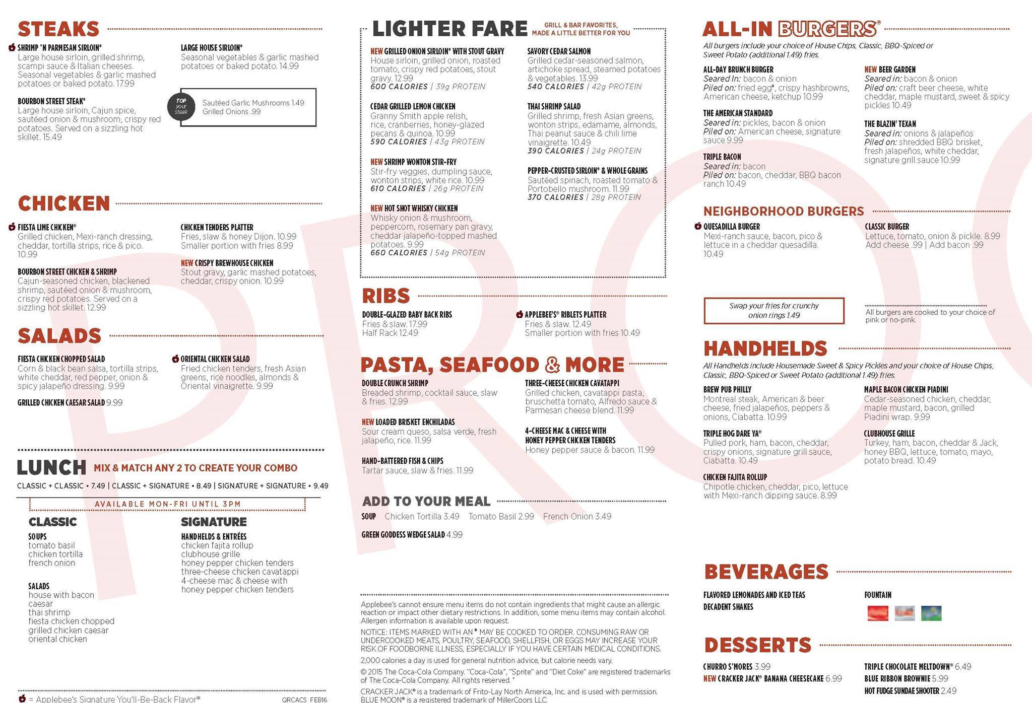 Applebee's Grill + Bar меню