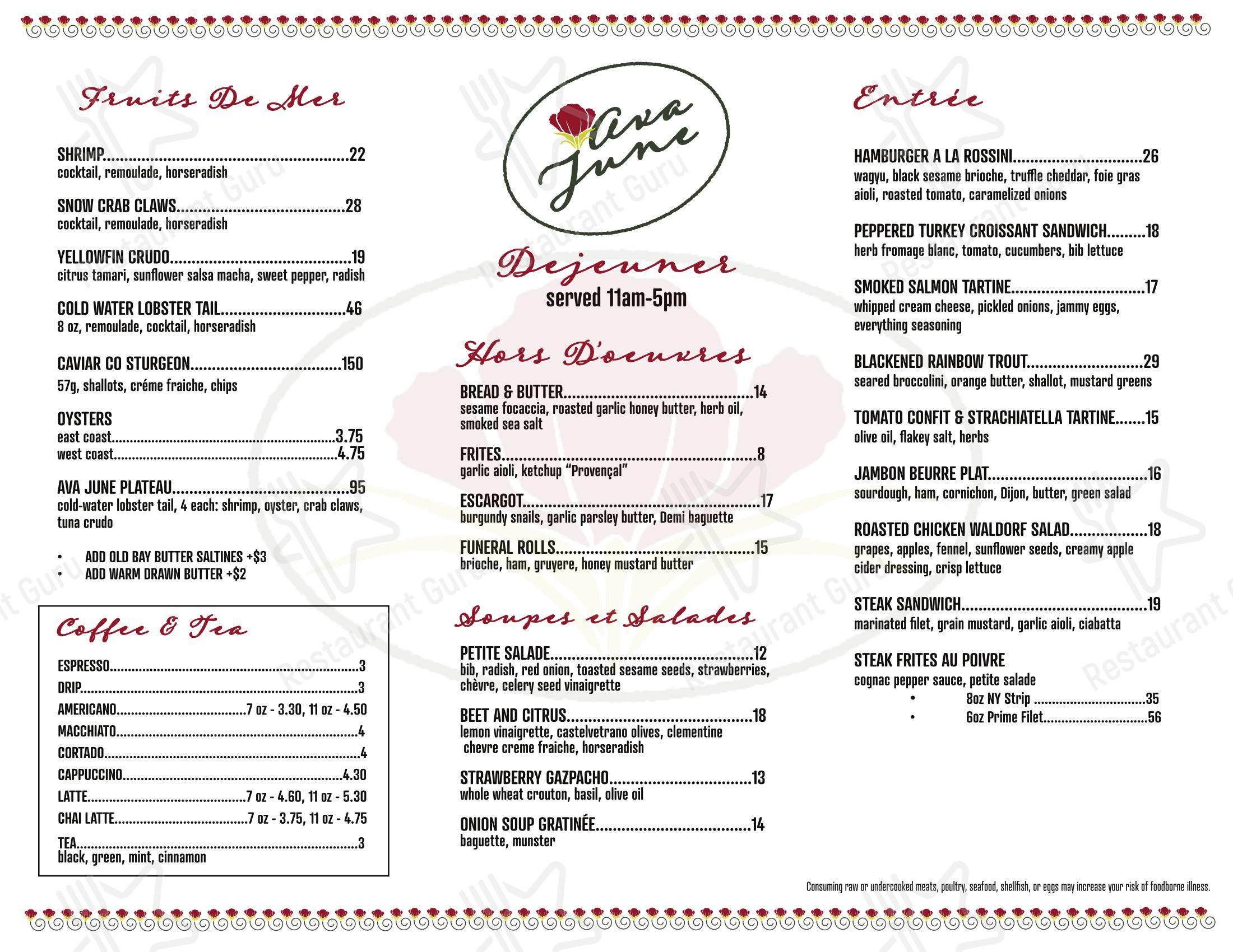 Dinner Menu паба и бара Ava June в Талсе