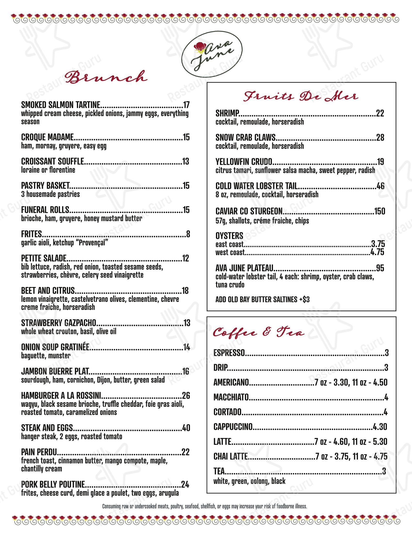 Lunch Menu паба и бара Ava June в Талсе