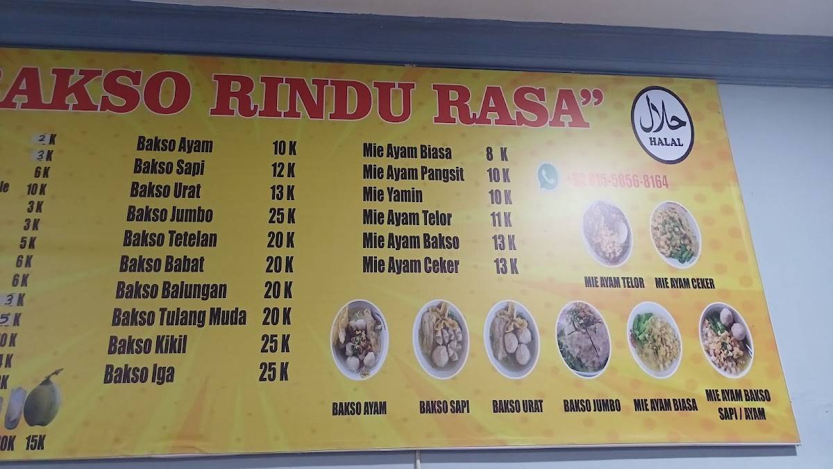 BAKSO RINDU RASA меню