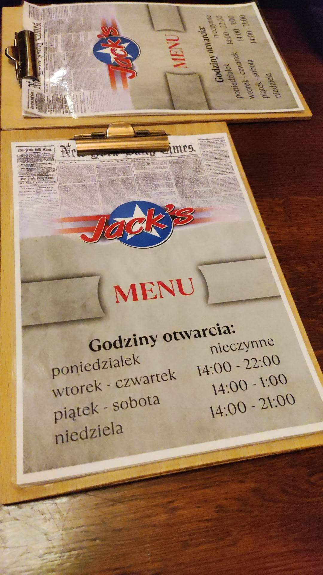 BAR JACK'S меню