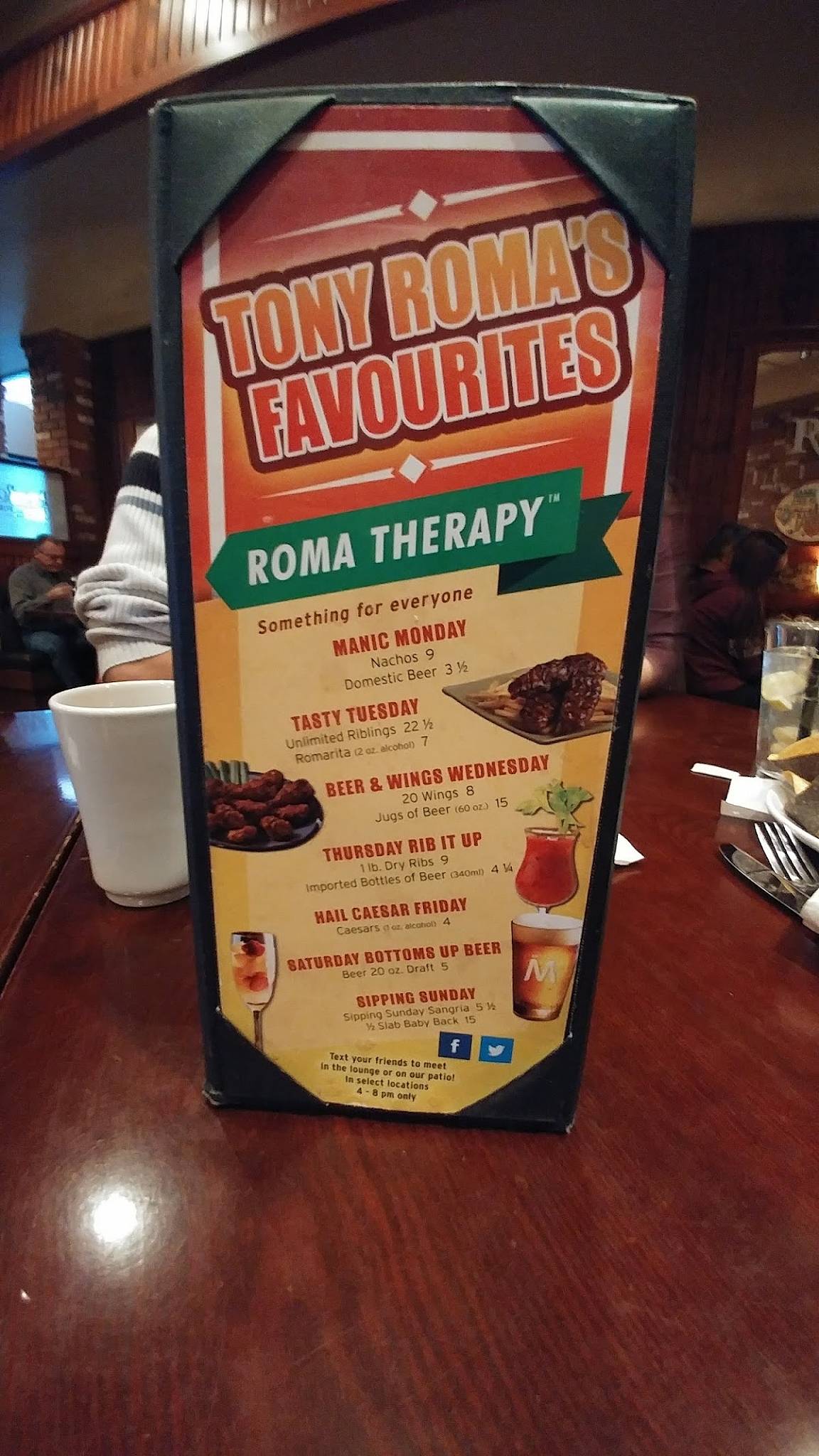 Tony Roma's меню