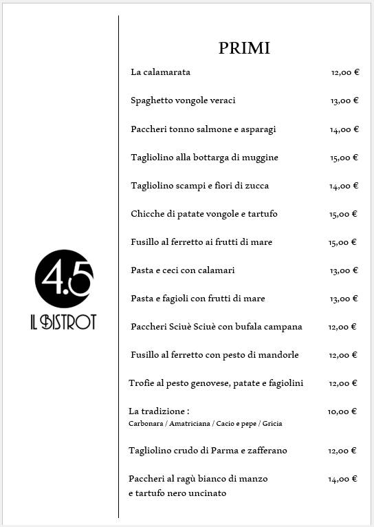 BISTROT 4.5 меню