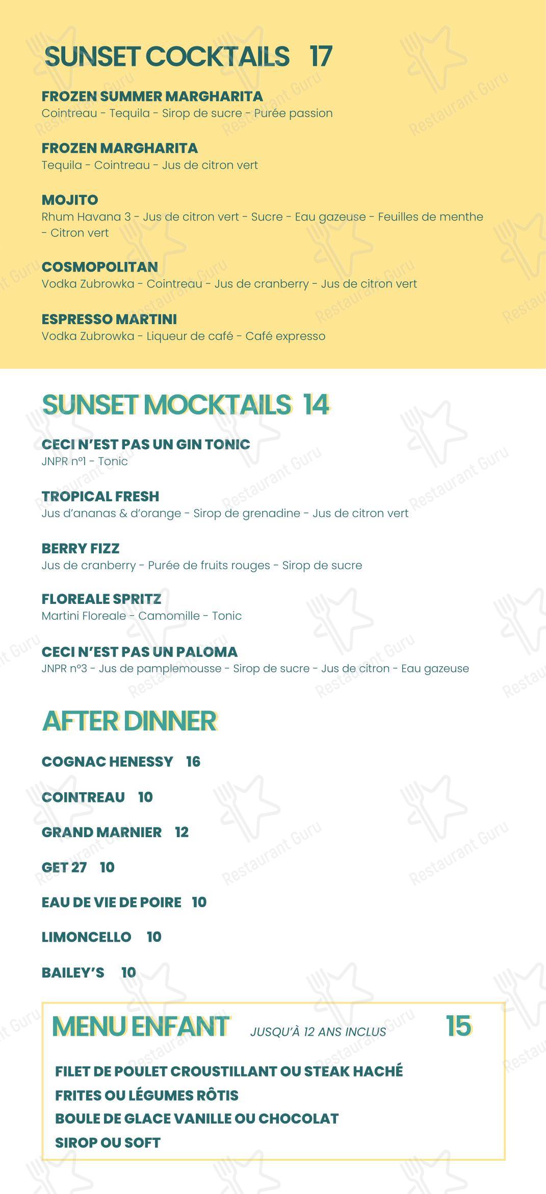 Lunch Menu ресторана Balm Restaurant в Ницце