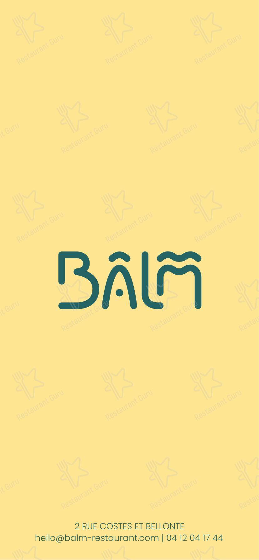Balm Restaurant в Ницце - Takeaway Menu