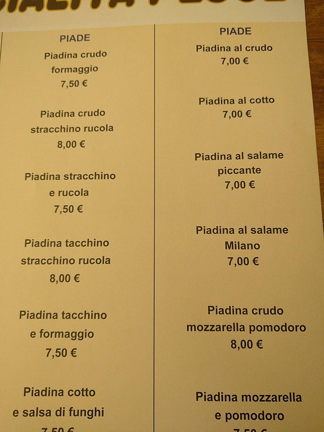 Bar Mario's меню