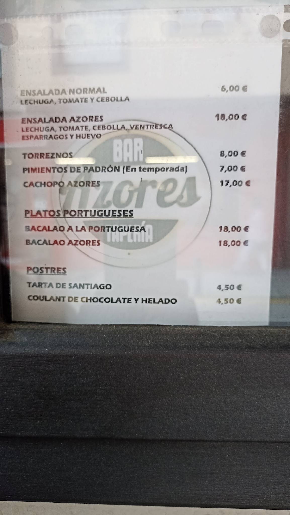 Bar Tapería Azores меню