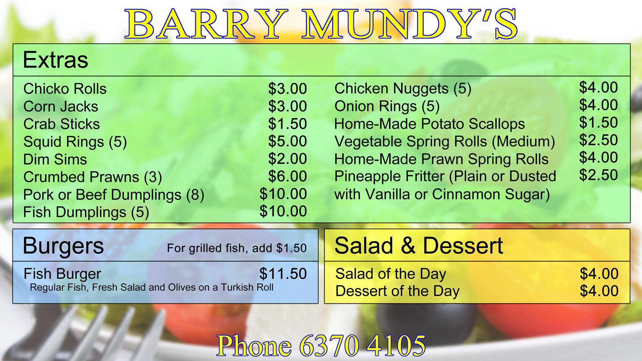 Barry Mundy's меню