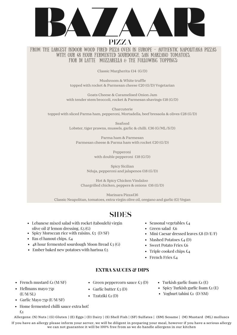 Bazaar Restaurant меню