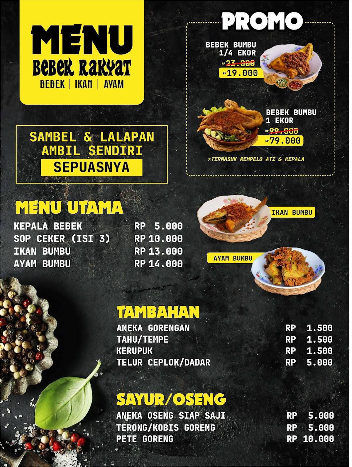Menu Cqk Меню ресторана Bebek Rakyat Kotagede, Джокьякарта