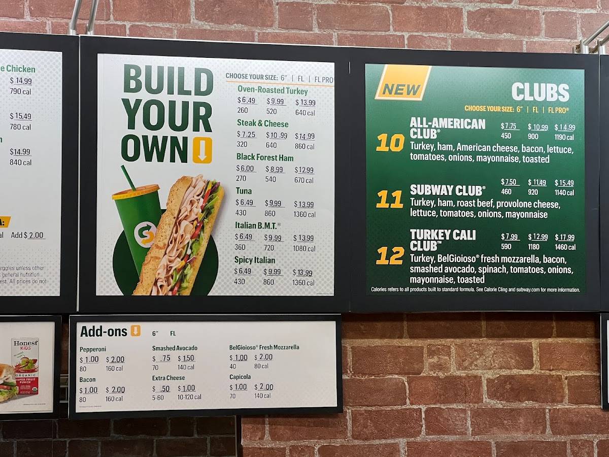 Subway меню