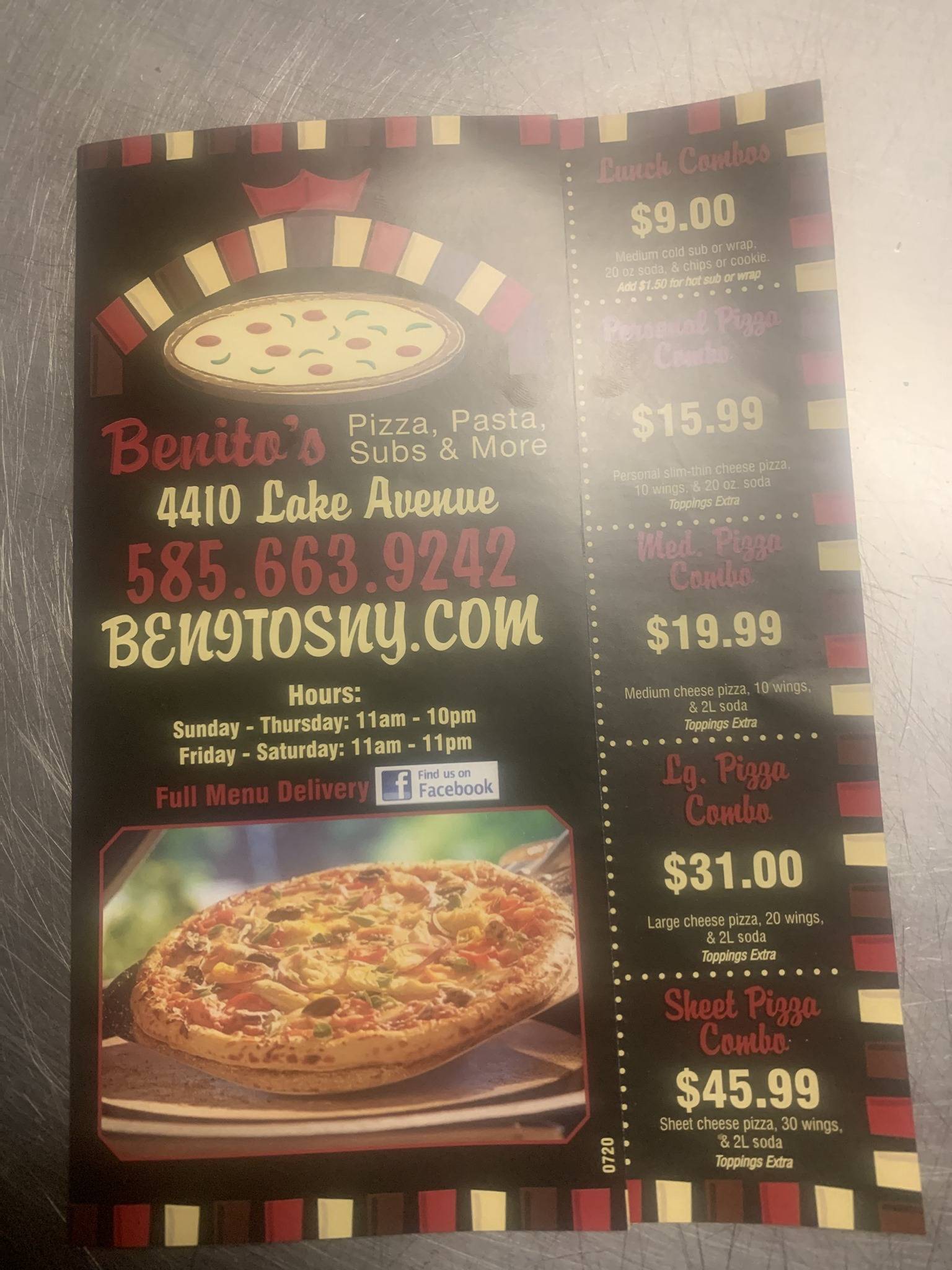 Benito’s pizza меню