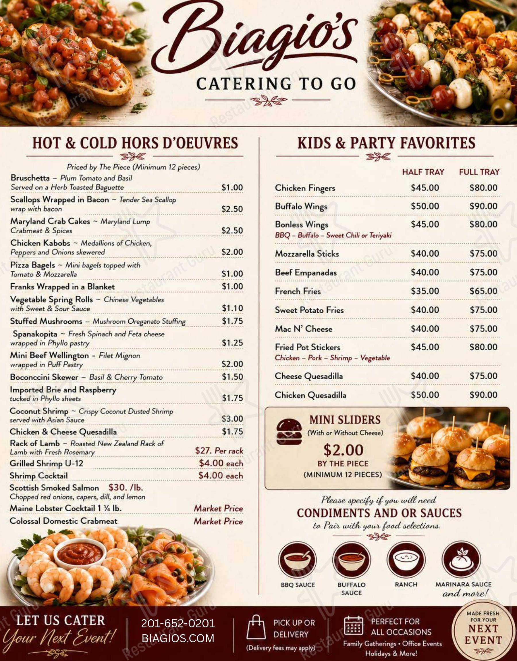 Меню паба и бара Biagio’s Ristorante - Детское