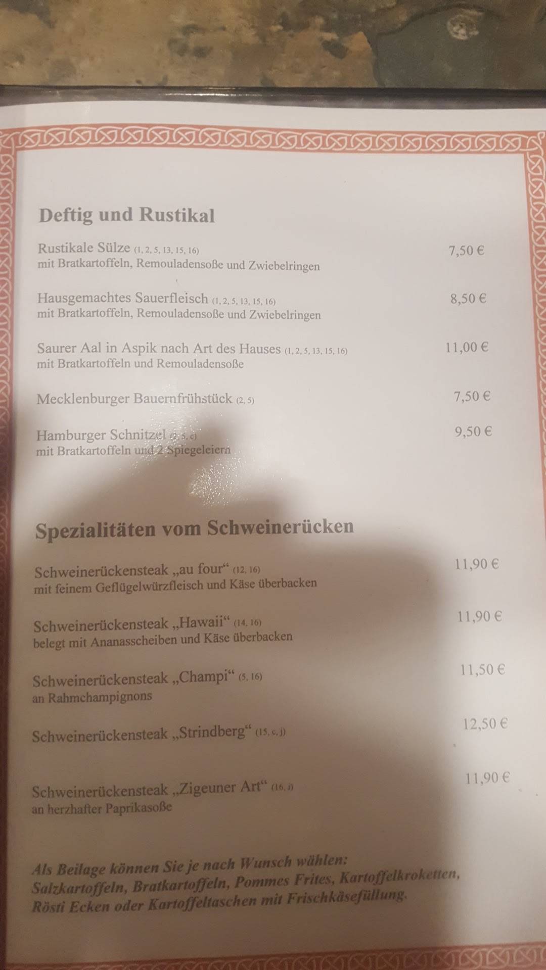 Bierkeller Hübner меню