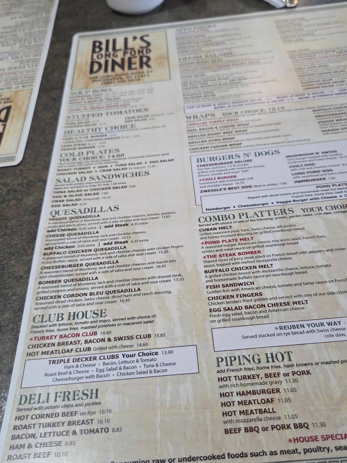 Bill's Long Pond Diner меню